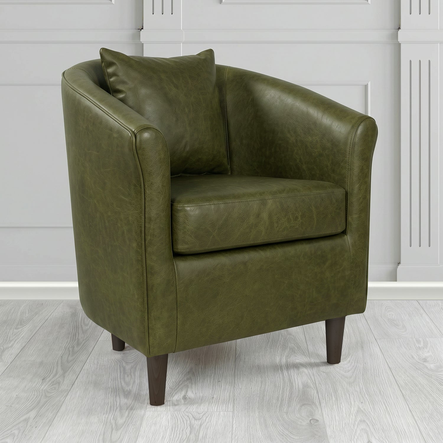 St Tropez Tub Chair in Crest Leather Saloon Semi-Aniline Crib 5 Genuine Leather with Scatter Cushion