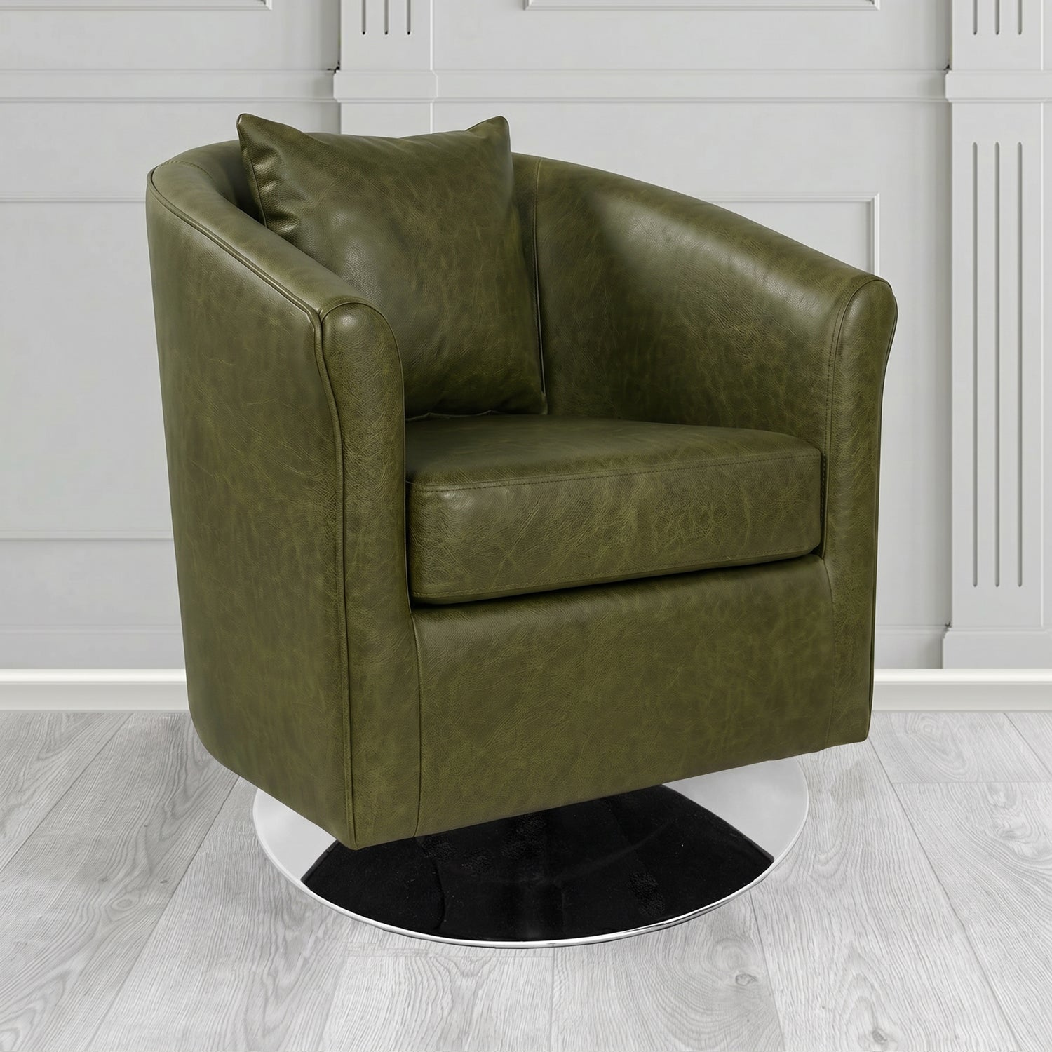 St Tropez Swivel Tub Chair in Crest Leather Saloon Semi-Aniline Crib 5 Genuine Leather with Scatter Cushion