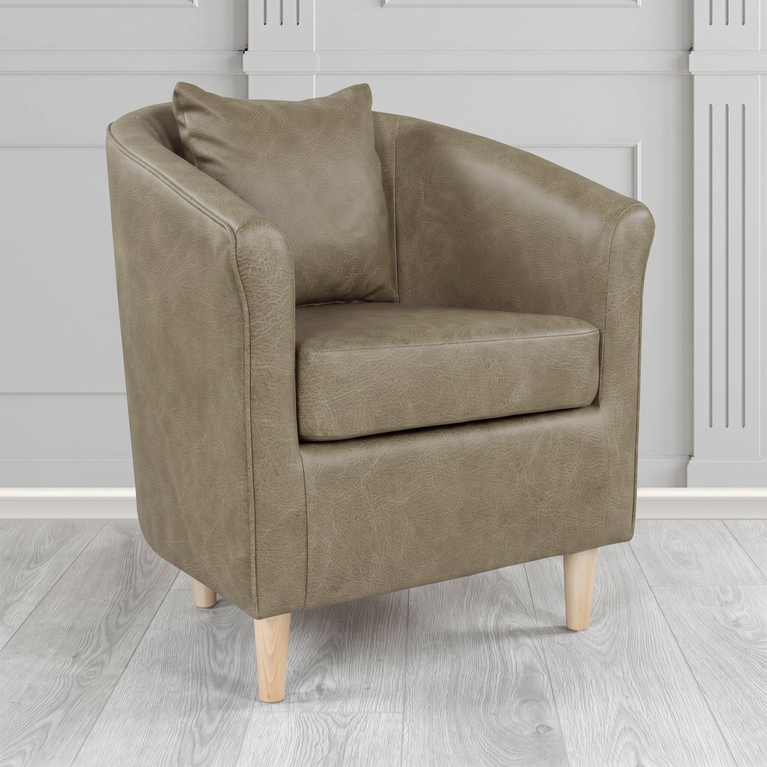 St Tropez Tub Chair in Crest Leather Saloon Semi-Aniline Crib 5 Genuine Leather with Scatter Cushion