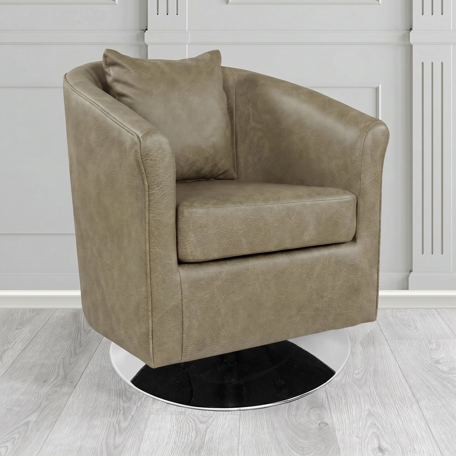 St Tropez Swivel Tub Chair in Crest Leather Saloon Semi-Aniline Crib 5 Genuine Leather with Scatter Cushion