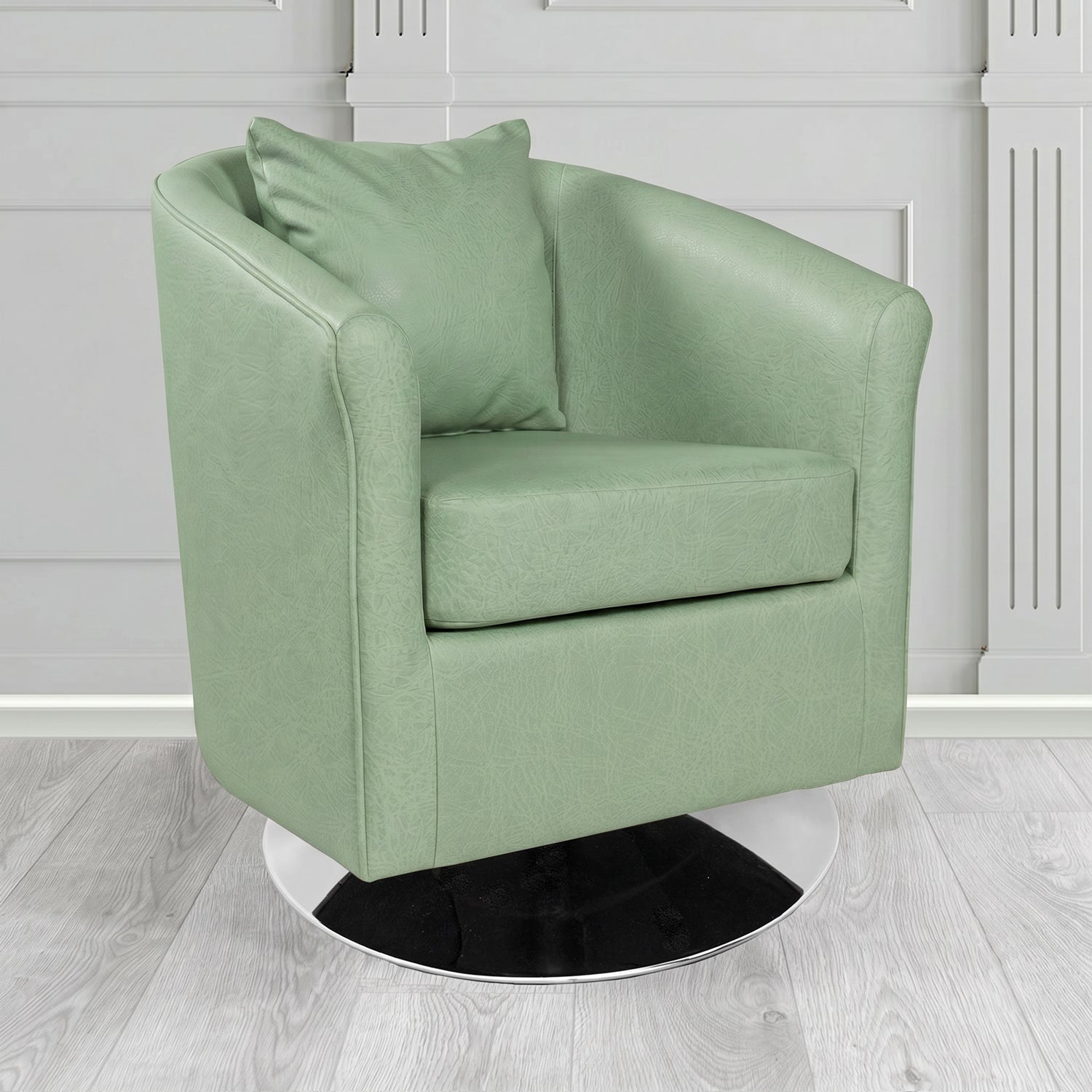 St Tropez Swivel Tub Chair in Crest Leather Saloon Semi-Aniline Crib 5 Genuine Leather with Scatter Cushion