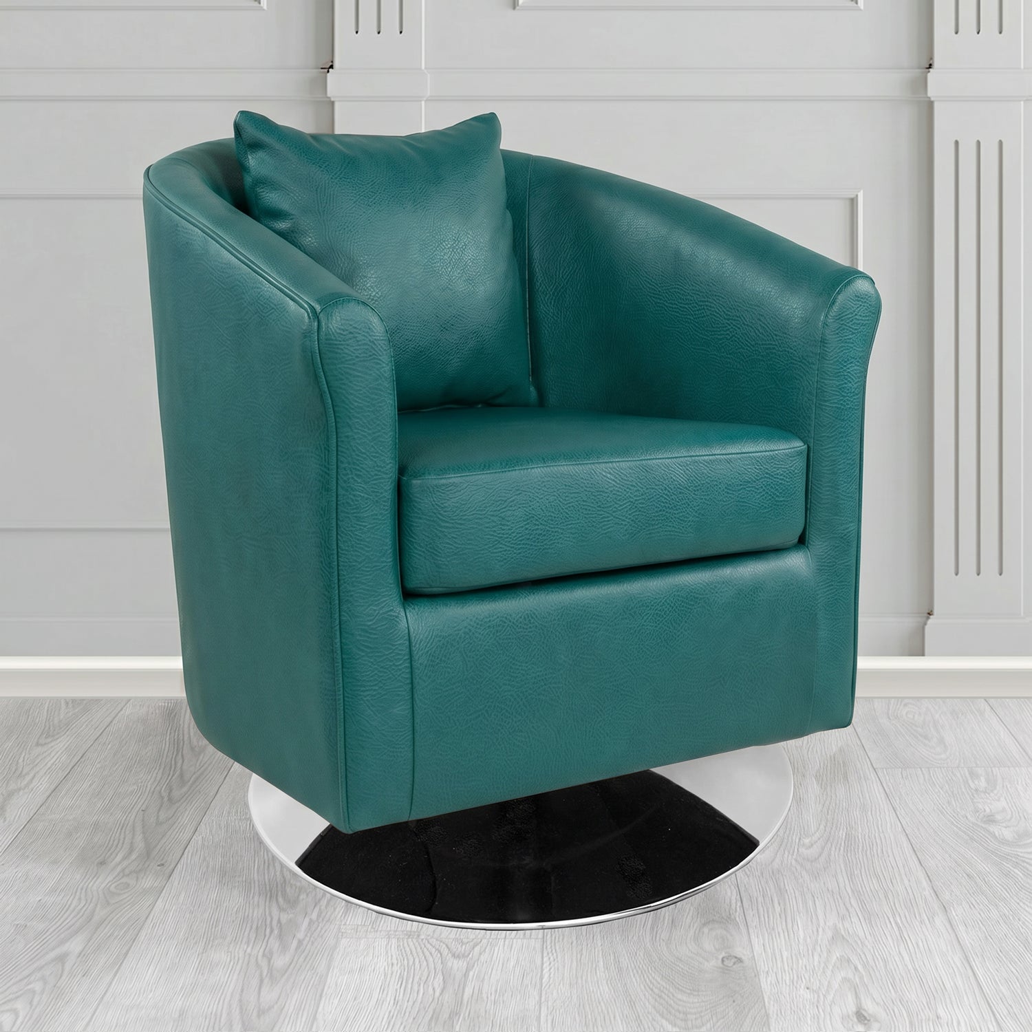 St Tropez Swivel Tub Chair in Crest Leather Saloon Semi-Aniline Crib 5 Genuine Leather with Scatter Cushion