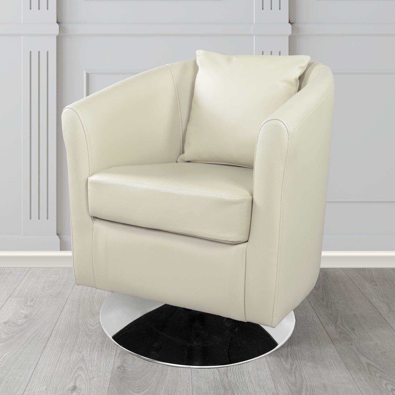 St Tropez Swivel Tub Chair in Crest Leather Shelly Crib 5 Genuine Leather with Scatter Cushion