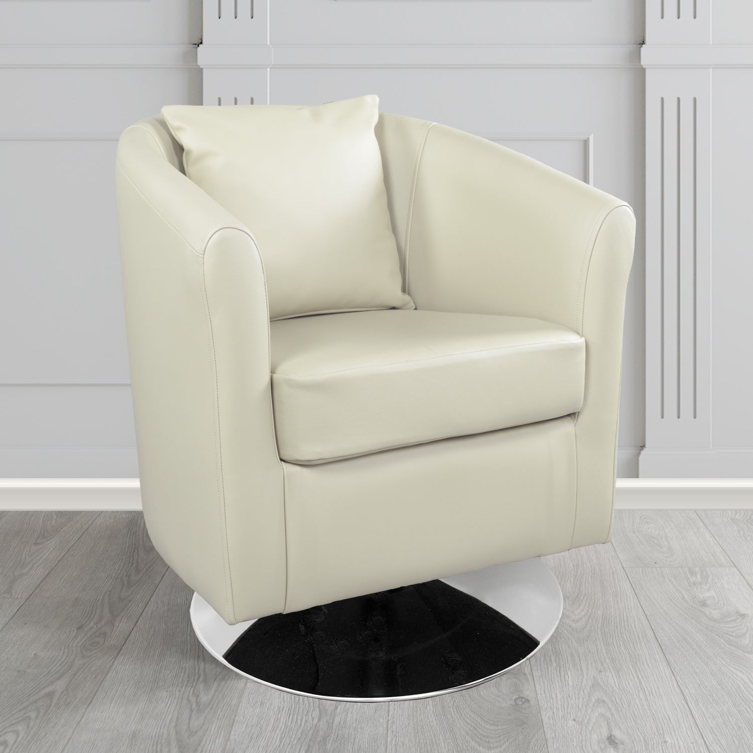St Tropez Swivel Tub Chair in Crest Leather Shelly Crib 5 Genuine Leather with Scatter Cushion
