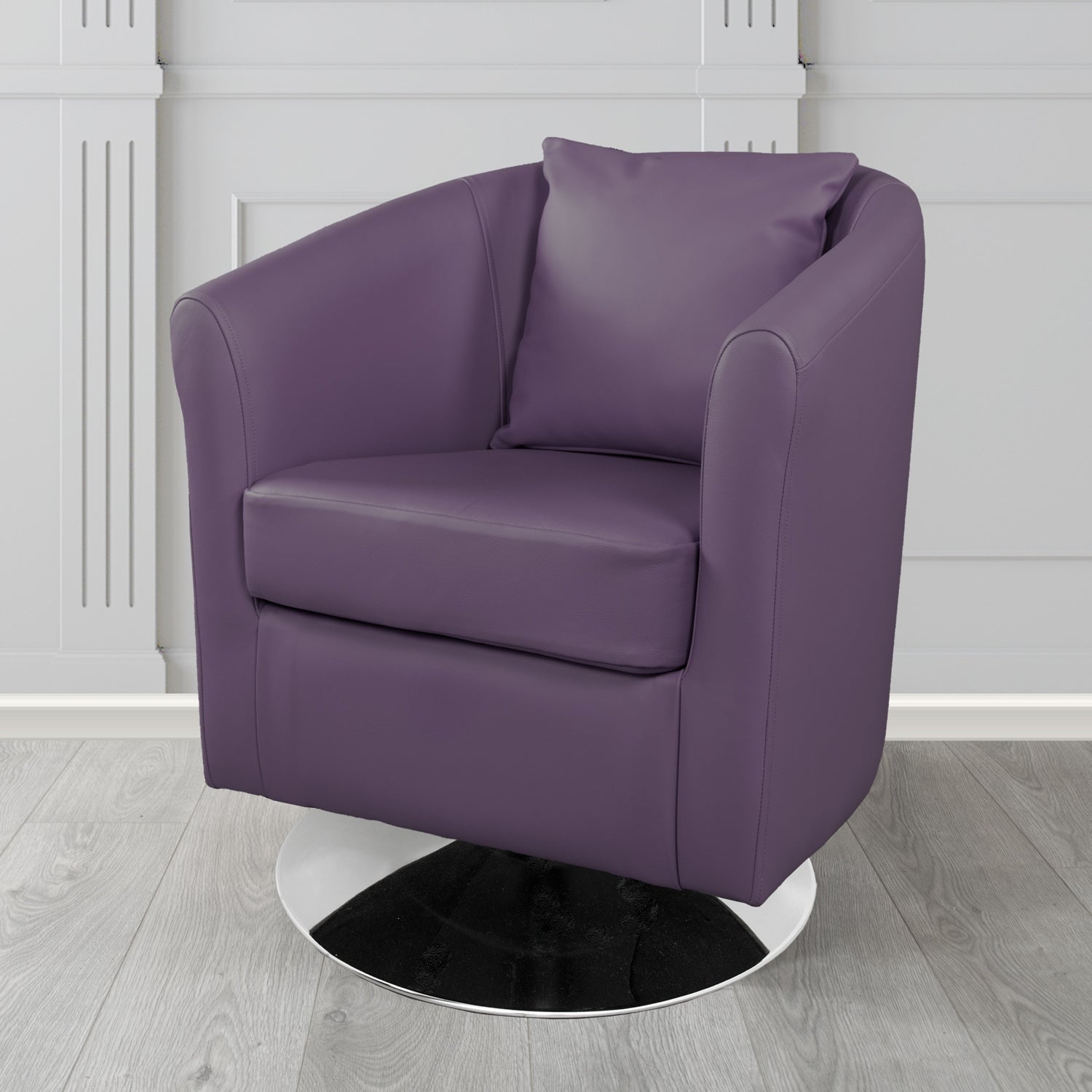 St Tropez Swivel Tub Chair in Crest Leather Shelly Crib 5 Genuine Leather with Scatter Cushion