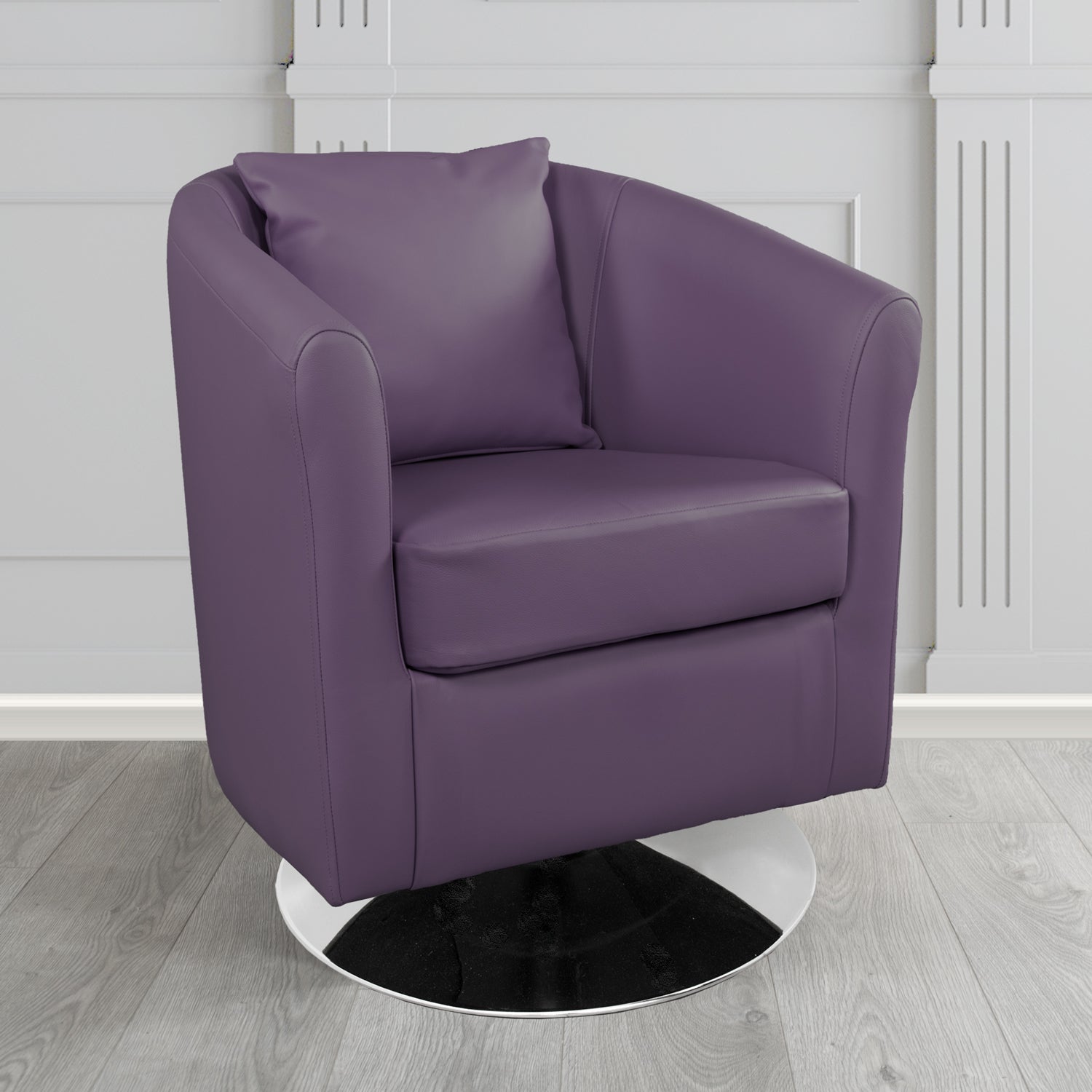 St Tropez Swivel Tub Chair in Crest Leather Shelly Crib 5 Genuine Leather with Scatter Cushion