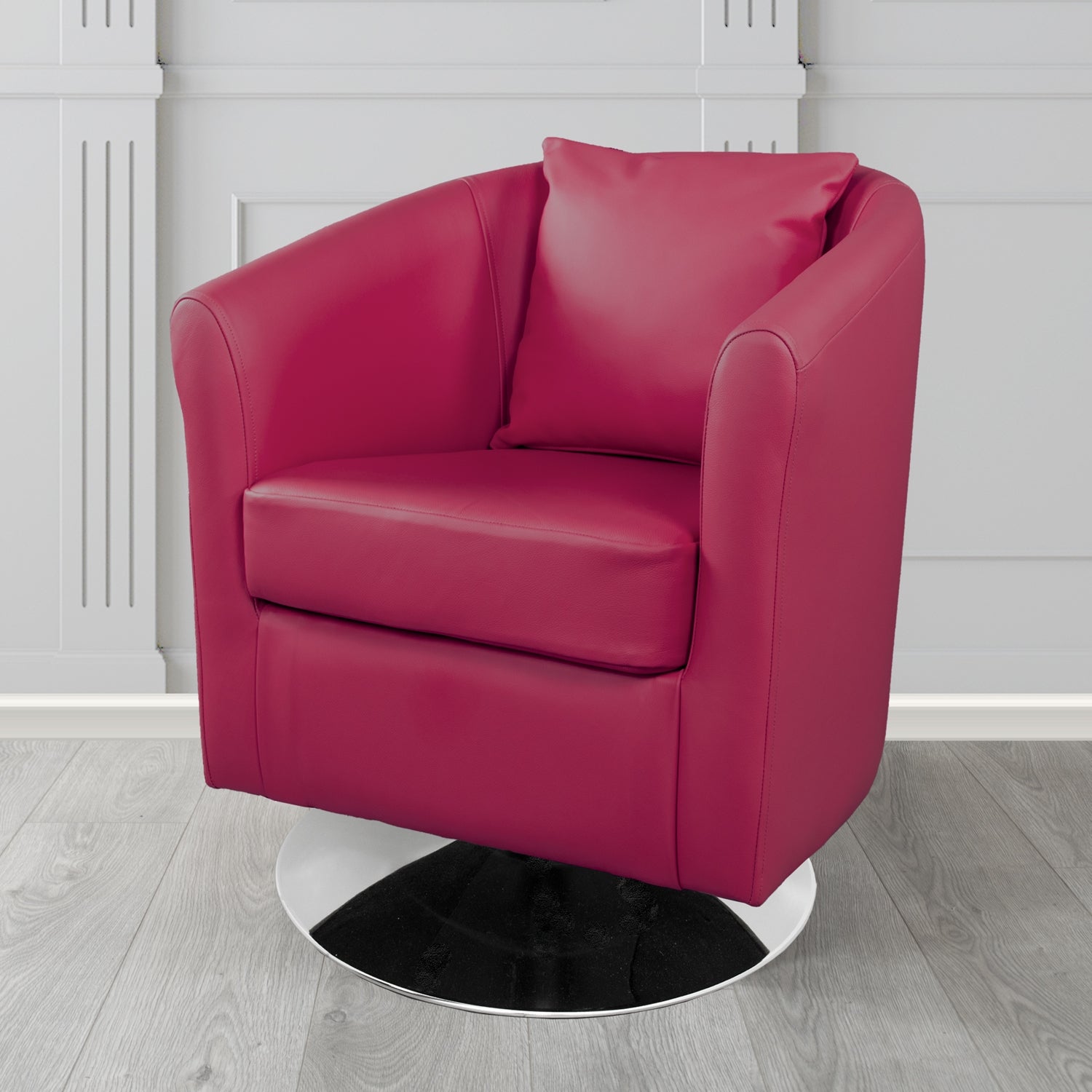 St Tropez Swivel Tub Chair in Crest Leather Shelly Crib 5 Genuine Leather with Scatter Cushion