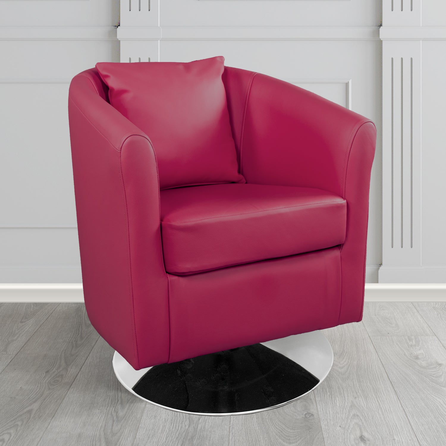 St Tropez Swivel Tub Chair in Crest Leather Shelly Crib 5 Genuine Leather with Scatter Cushion