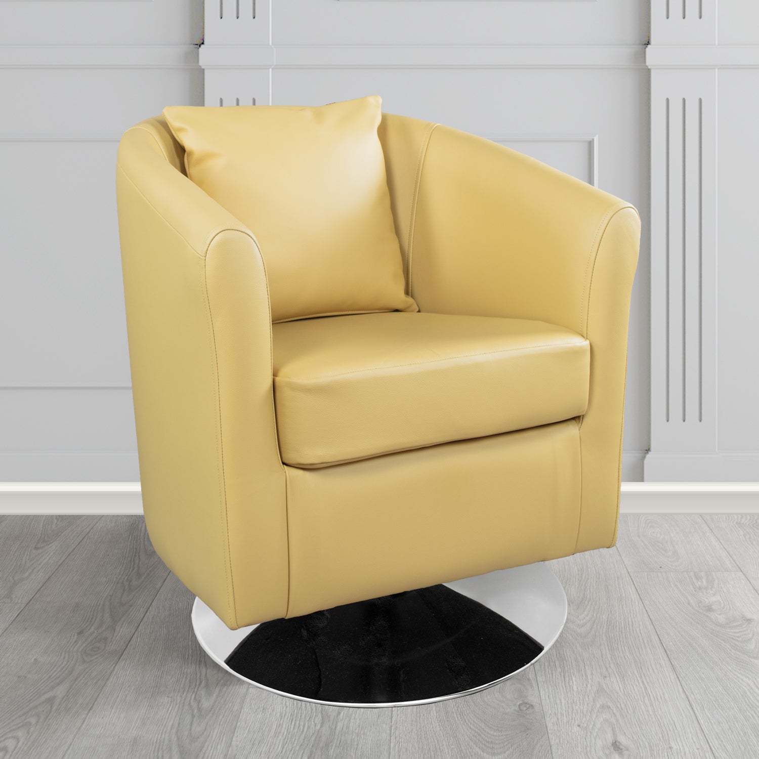 St Tropez Swivel Tub Chair in Crest Leather Shelly Crib 5 Genuine Leather with Scatter Cushion