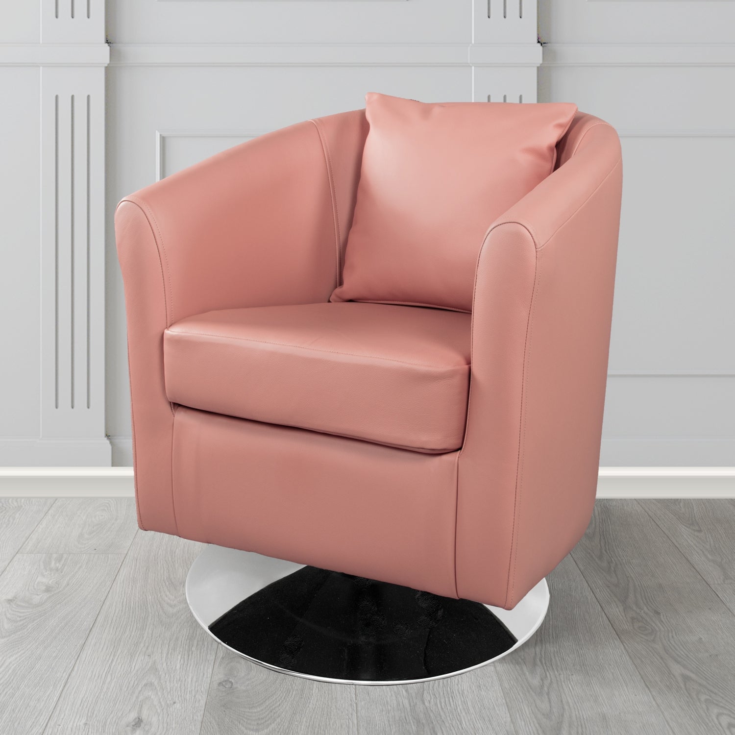 St Tropez Swivel Tub Chair in Crest Leather Shelly Crib 5 Genuine Leather with Scatter Cushion