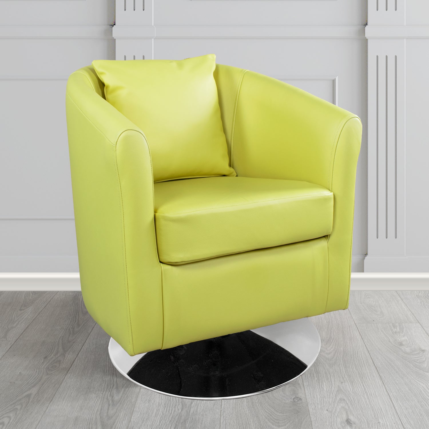 St Tropez Swivel Tub Chair in Crest Leather Shelly Crib 5 Genuine Leather with Scatter Cushion
