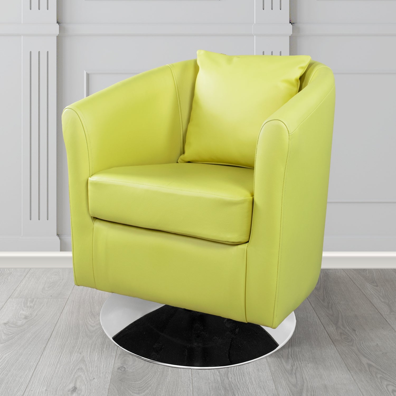 St Tropez Swivel Tub Chair in Crest Leather Shelly Crib 5 Genuine Leather with Scatter Cushion