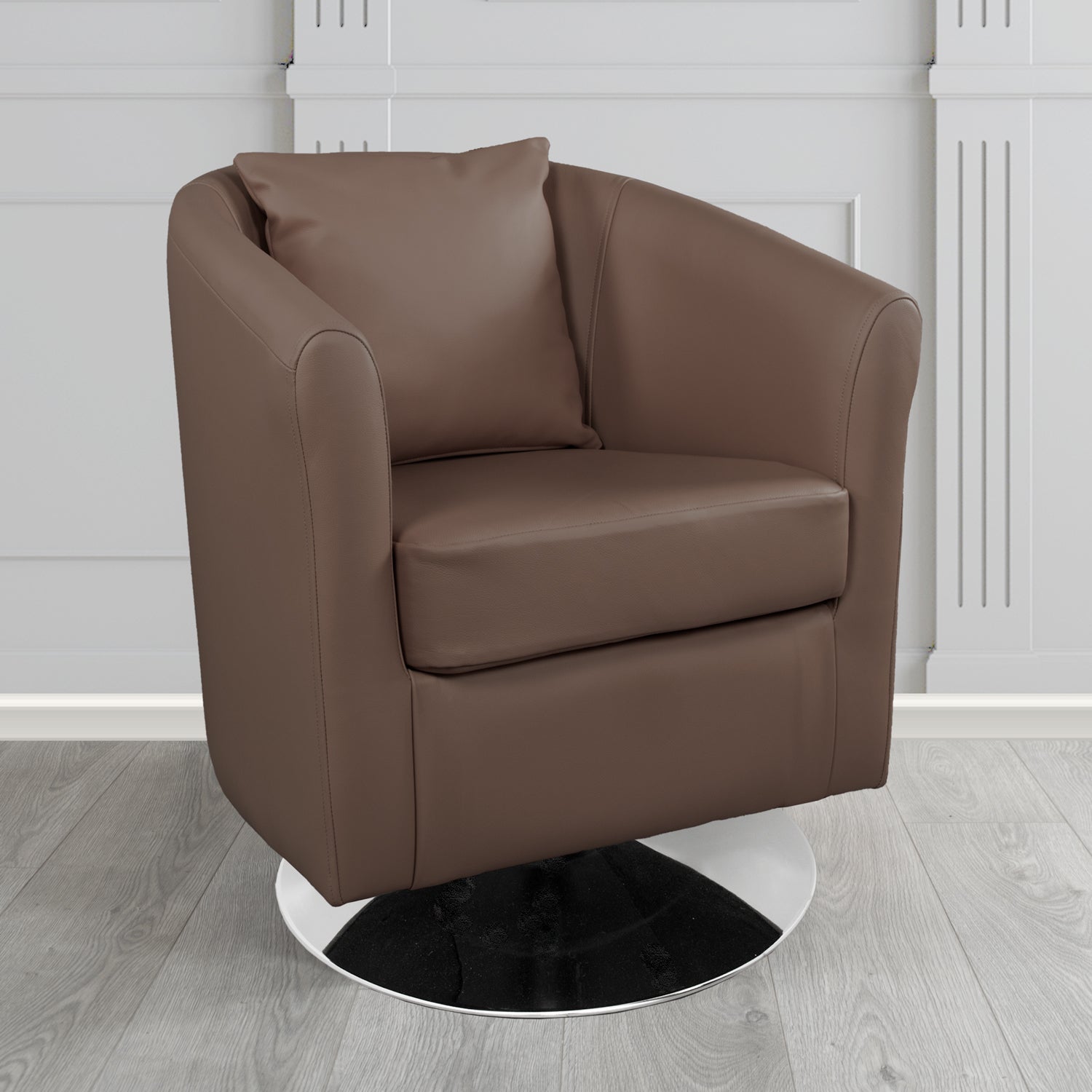 St Tropez Swivel Tub Chair in Crest Leather Shelly Crib 5 Genuine Leather with Scatter Cushion