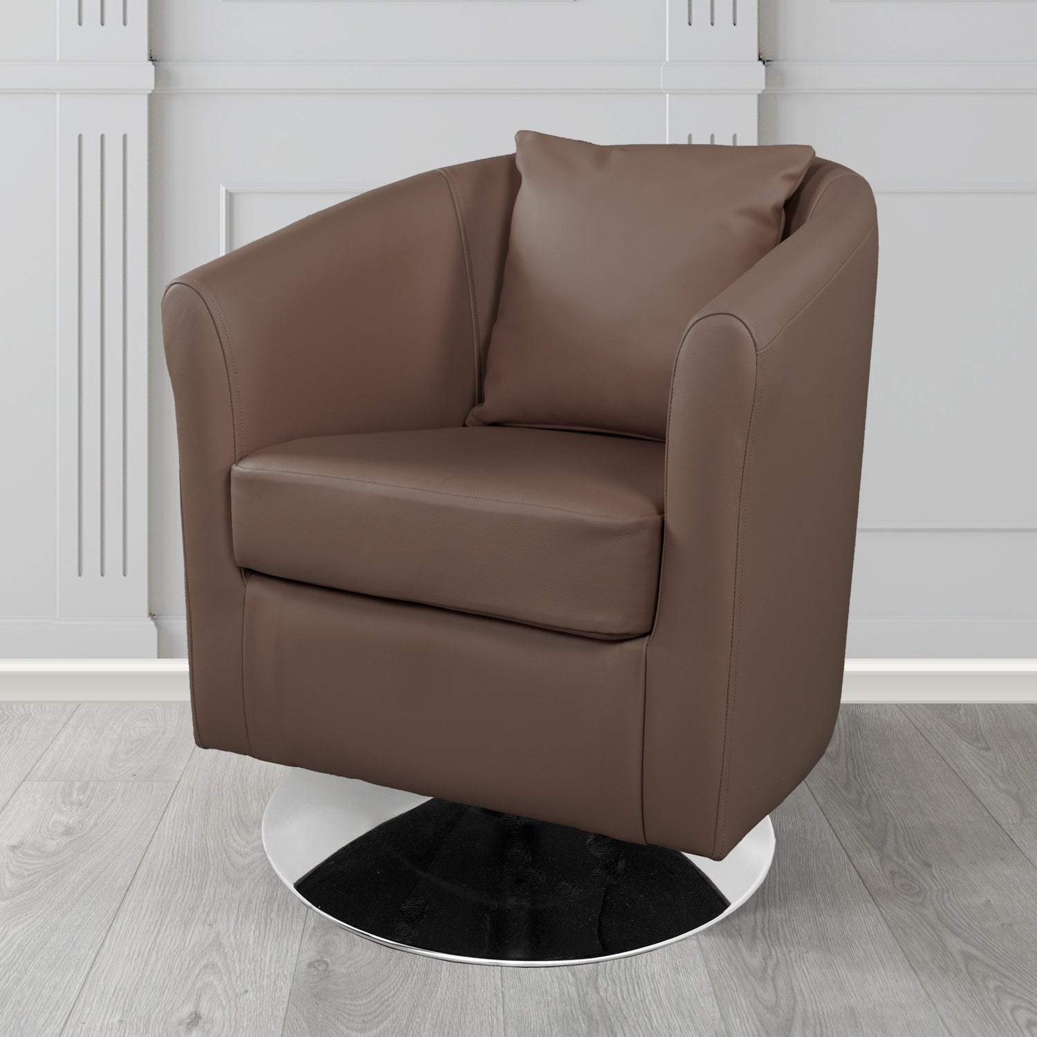 St Tropez Swivel Tub Chair in Crest Leather Shelly Crib 5 Genuine Leather with Scatter Cushion