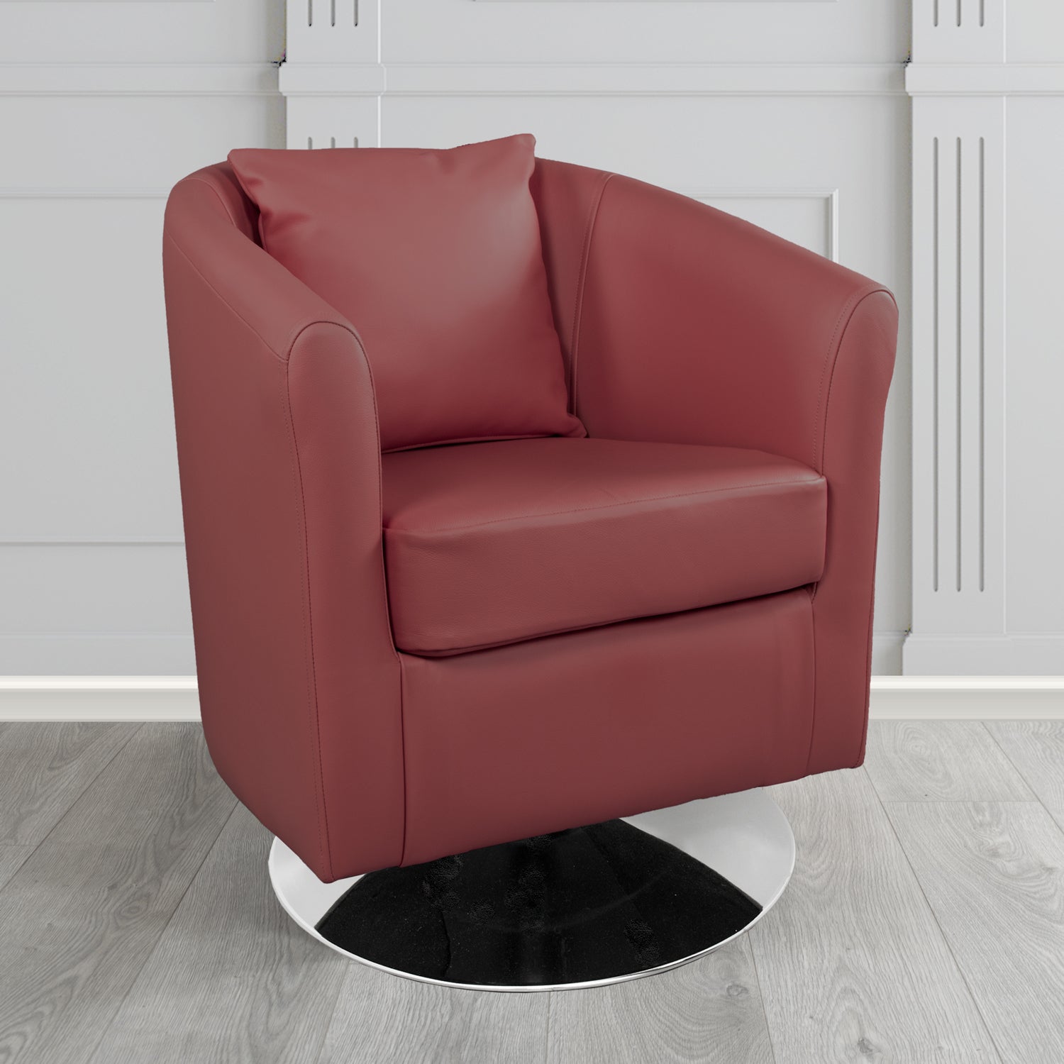 St Tropez Swivel Tub Chair in Crest Leather Shelly Crib 5 Genuine Leather with Scatter Cushion