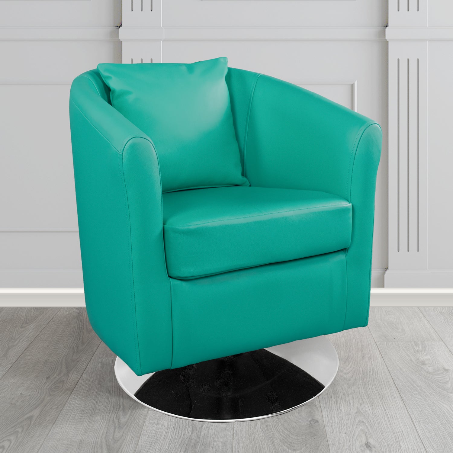 St Tropez Swivel Tub Chair in Crest Leather Shelly Crib 5 Genuine Leather with Scatter Cushion