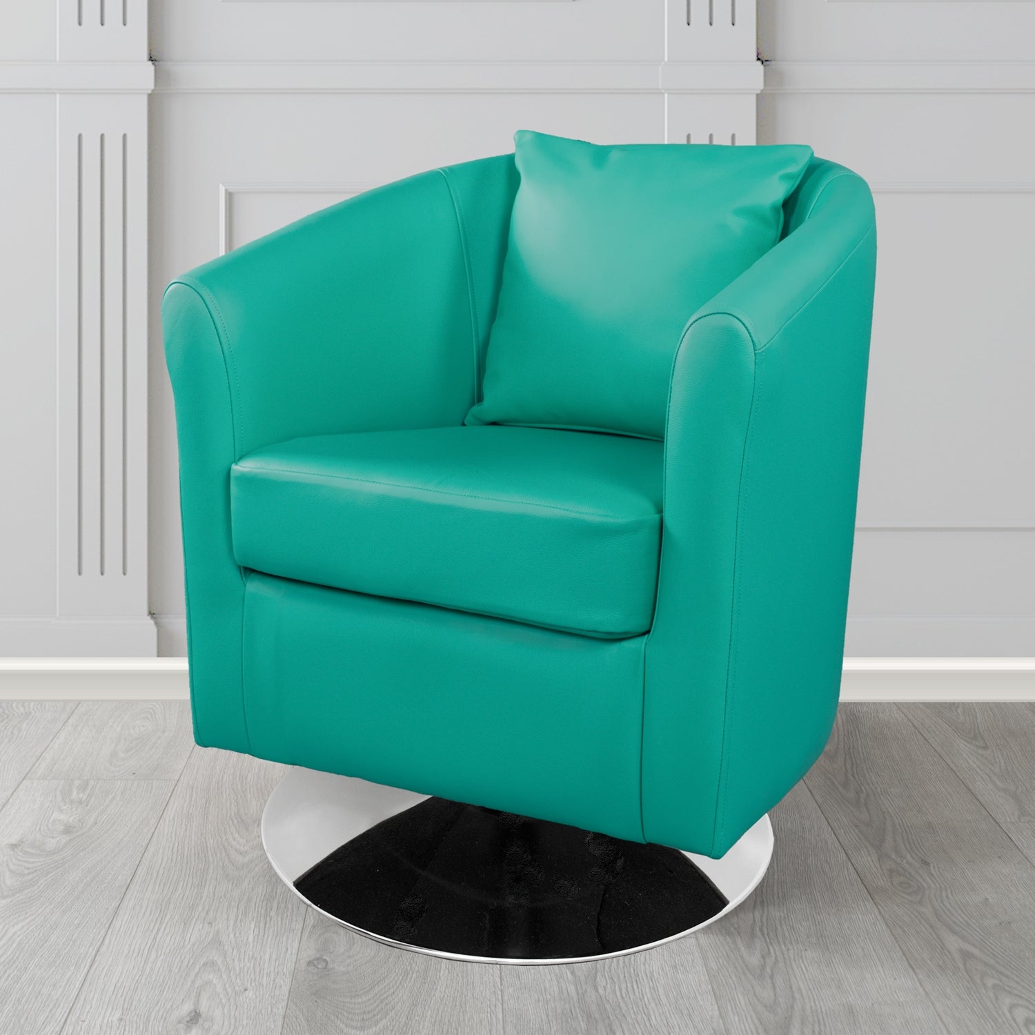 St Tropez Swivel Tub Chair in Crest Leather Shelly Crib 5 Genuine Leather with Scatter Cushion