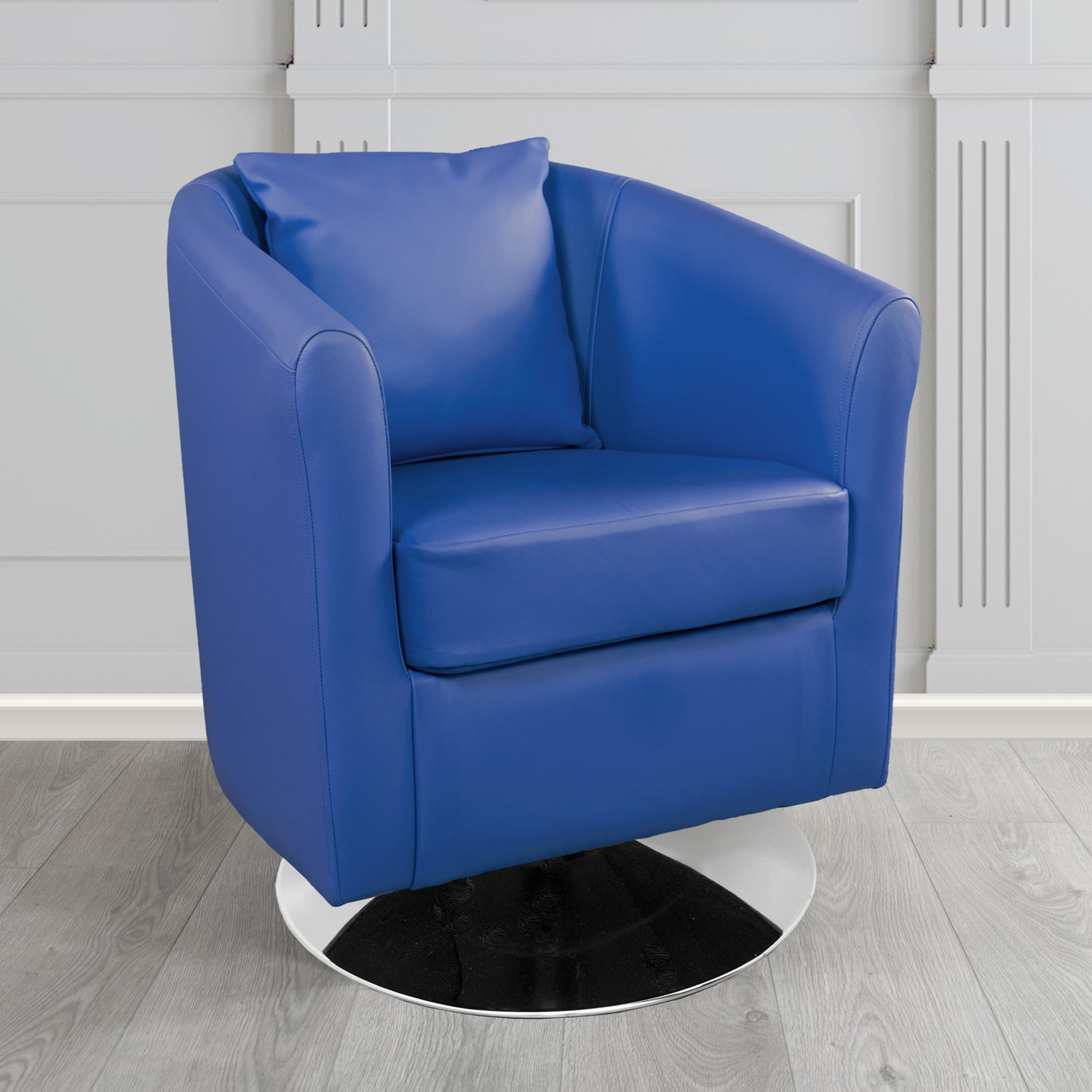 St Tropez Swivel Tub Chair in Crest Leather Shelly Crib 5 Genuine Leather with Scatter Cushion