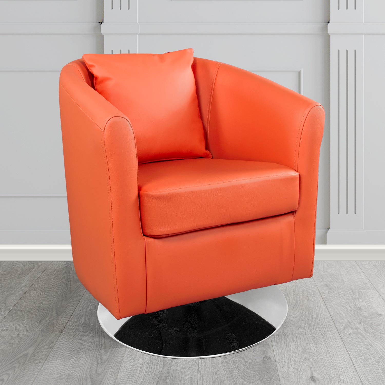 St Tropez Swivel Tub Chair in Crest Leather Shelly Crib 5 Genuine Leather with Scatter Cushion