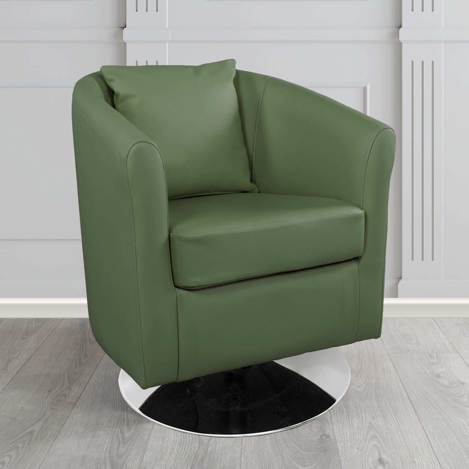 St Tropez Swivel Tub Chair in Crest Leather Shelly Crib 5 Genuine Leather with Scatter Cushion