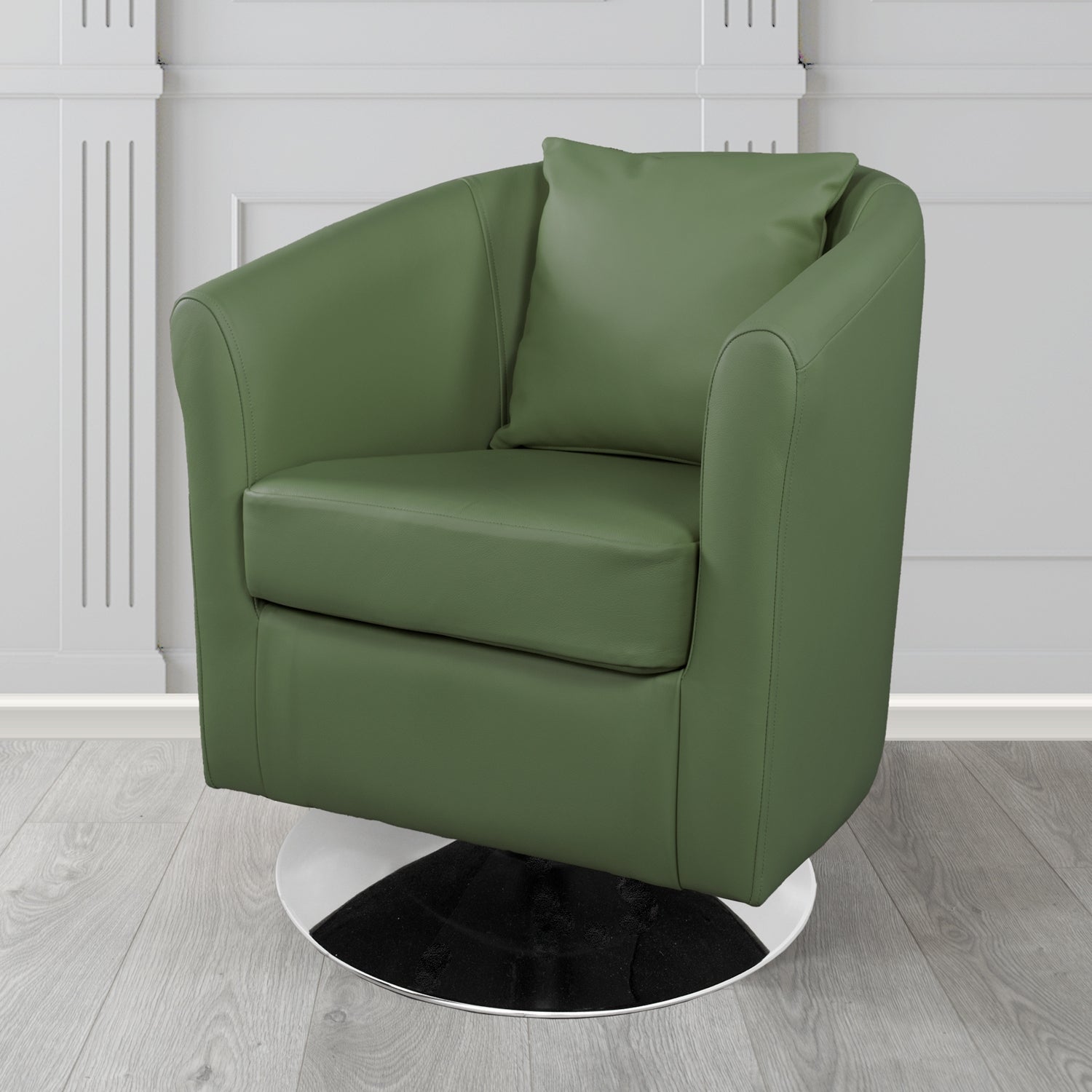 St Tropez Swivel Tub Chair in Crest Leather Shelly Crib 5 Genuine Leather with Scatter Cushion