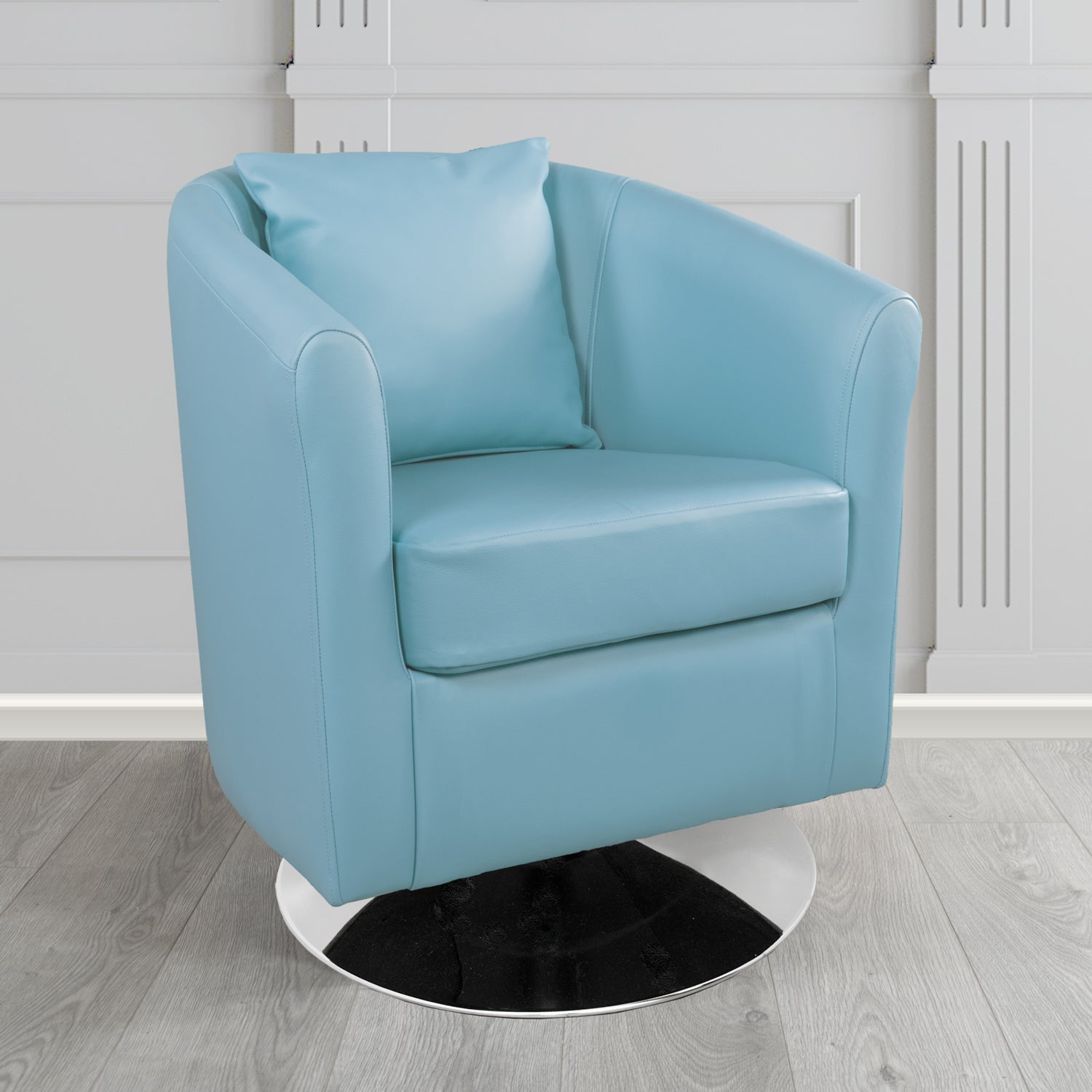 St Tropez Swivel Tub Chair in Crest Leather Shelly Crib 5 Genuine Leather with Scatter Cushion