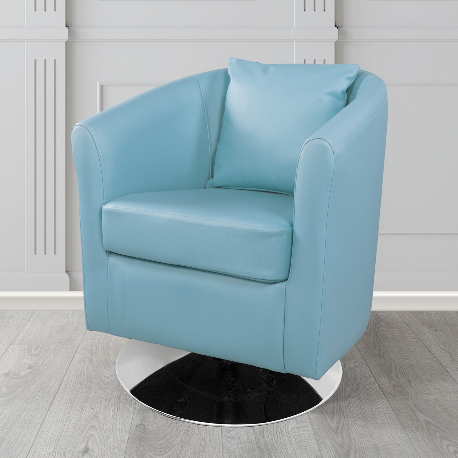 St Tropez Swivel Tub Chair in Crest Leather Shelly Crib 5 Genuine Leather with Scatter Cushion