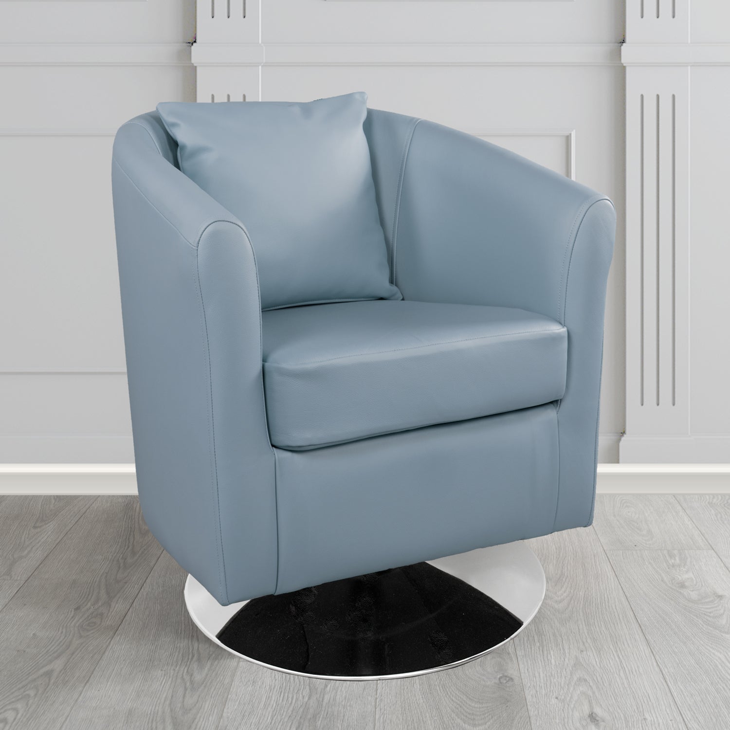 St Tropez Swivel Tub Chair in Crest Leather Shelly Crib 5 Genuine Leather with Scatter Cushion