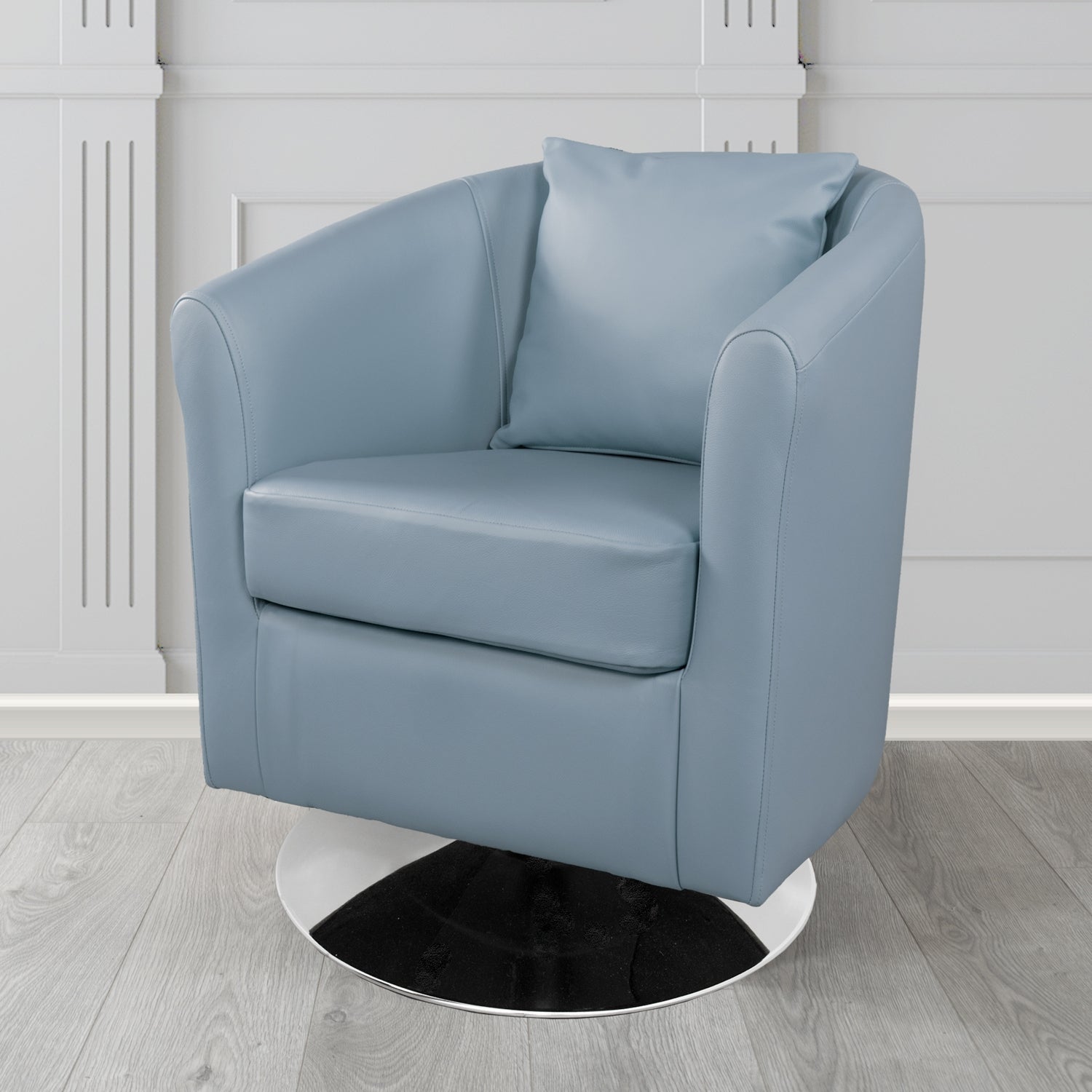 St Tropez Swivel Tub Chair in Crest Leather Shelly Crib 5 Genuine Leather with Scatter Cushion