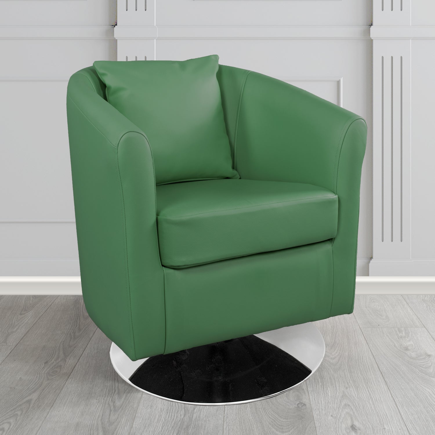 St Tropez Swivel Tub Chair in Crest Leather Shelly Crib 5 Genuine Leather with Scatter Cushion