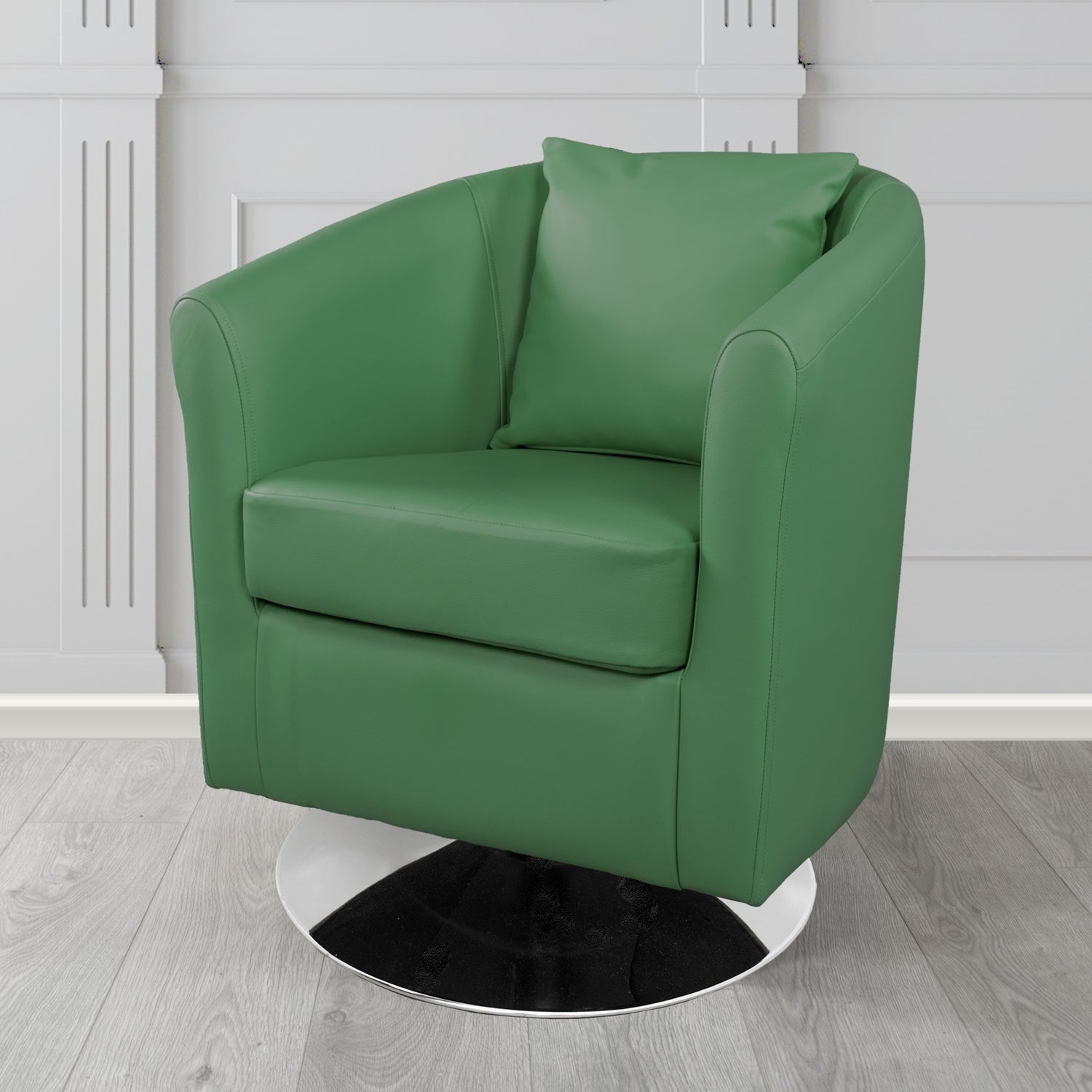 St Tropez Swivel Tub Chair in Crest Leather Shelly Crib 5 Genuine Leather with Scatter Cushion