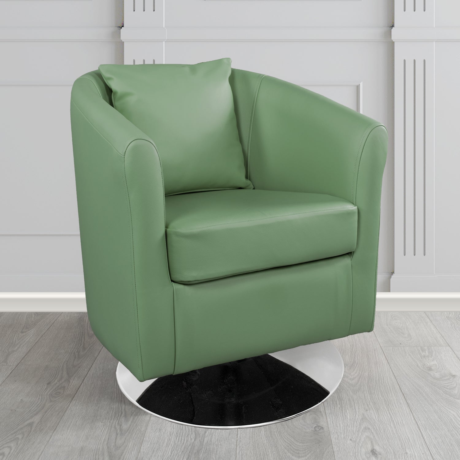 St Tropez Swivel Tub Chair in Crest Leather Shelly Crib 5 Genuine Leather with Scatter Cushion
