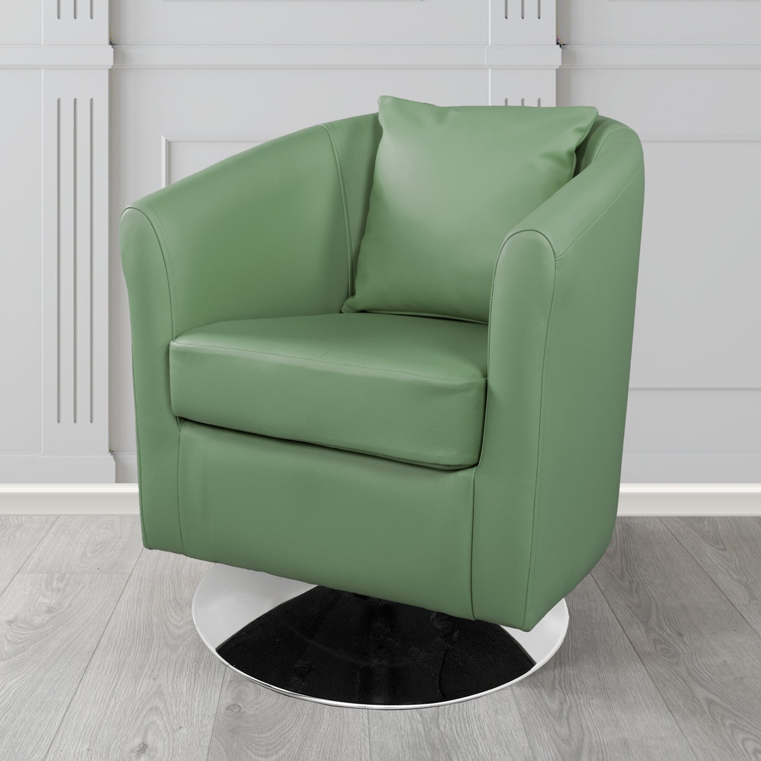 St Tropez Swivel Tub Chair in Crest Leather Shelly Crib 5 Genuine Leather with Scatter Cushion