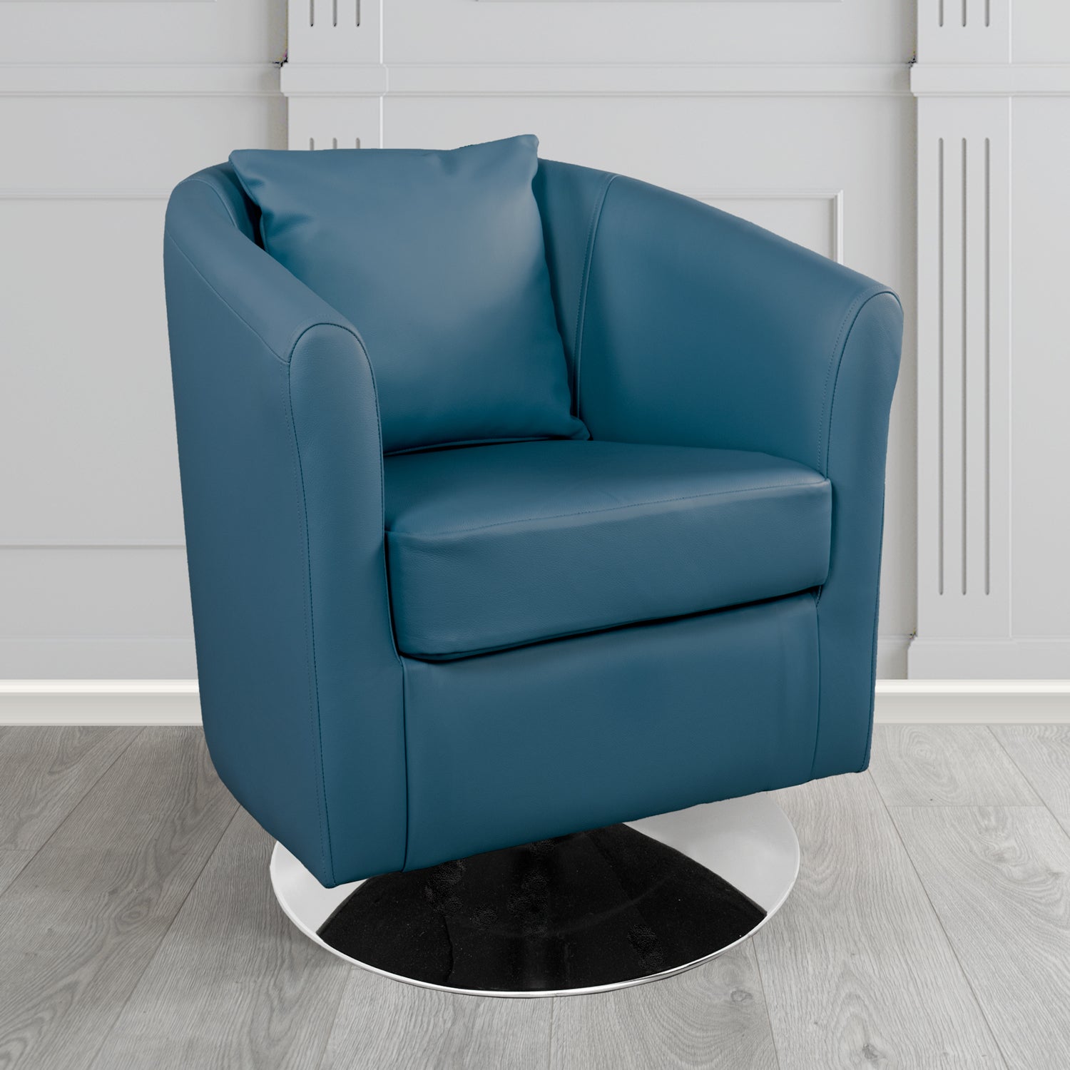 St Tropez Swivel Tub Chair in Crest Leather Shelly Crib 5 Genuine Leather with Scatter Cushion