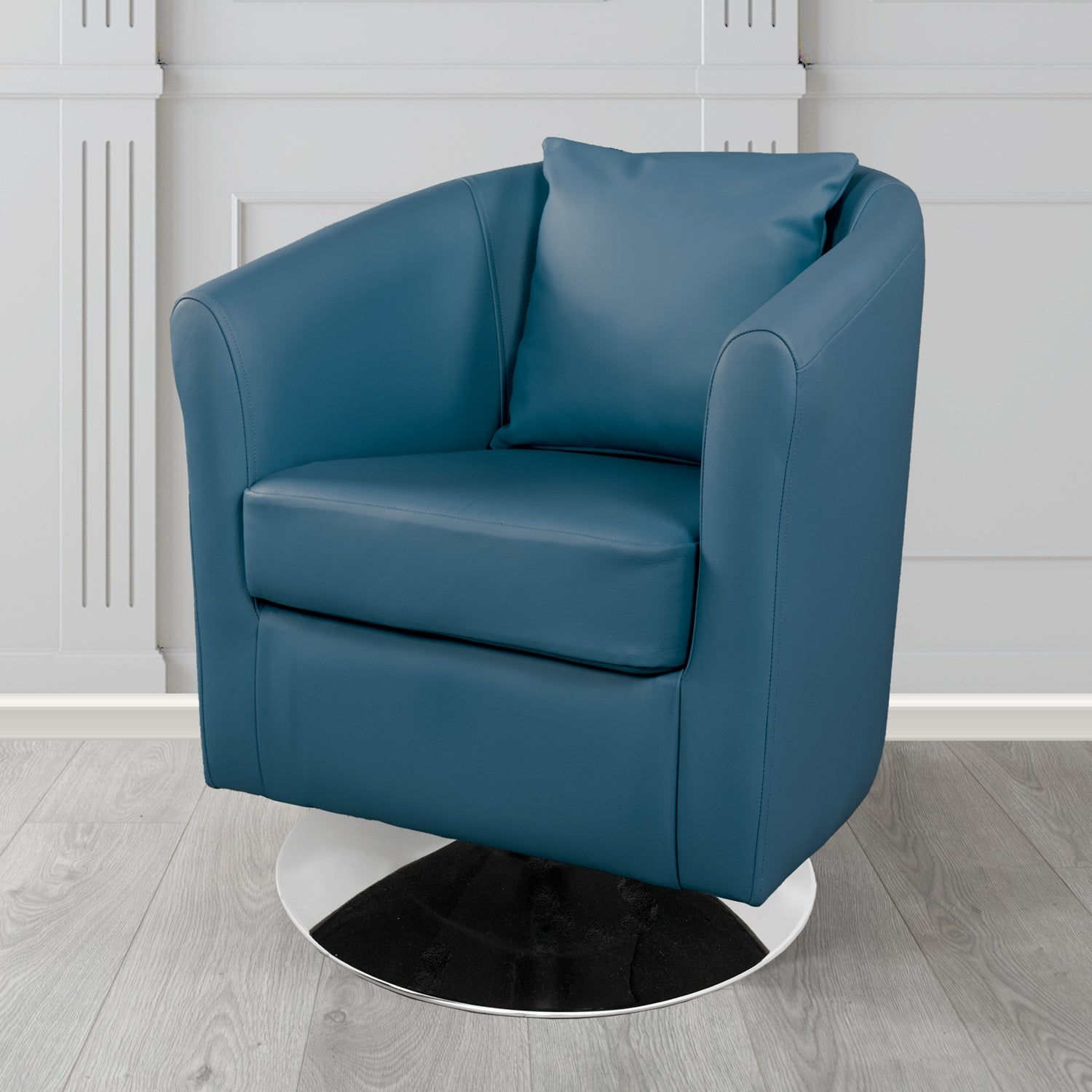 St Tropez Swivel Tub Chair in Crest Leather Shelly Crib 5 Genuine Leather with Scatter Cushion