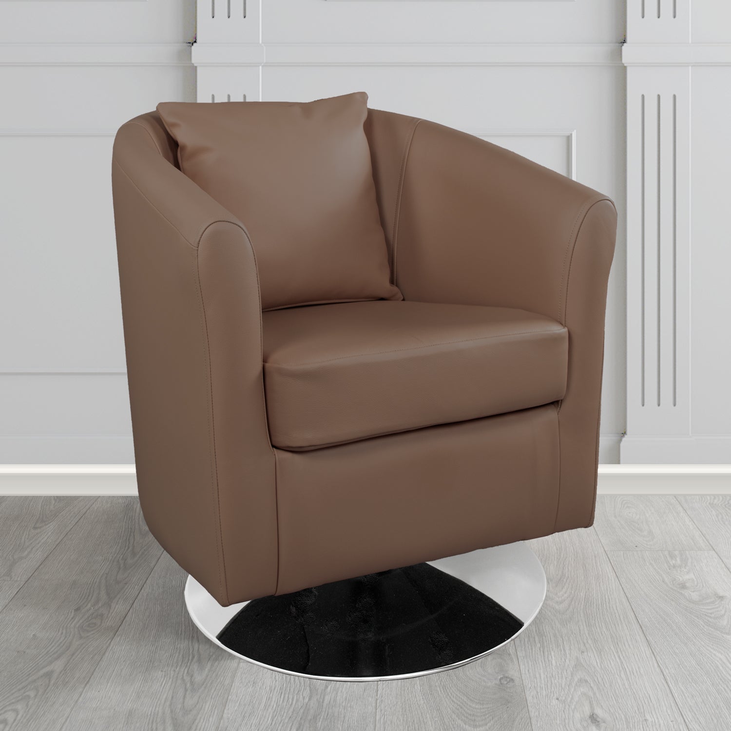 St Tropez Swivel Tub Chair in Shelly Crib 5 Genuine Leather with Scatter Cushion