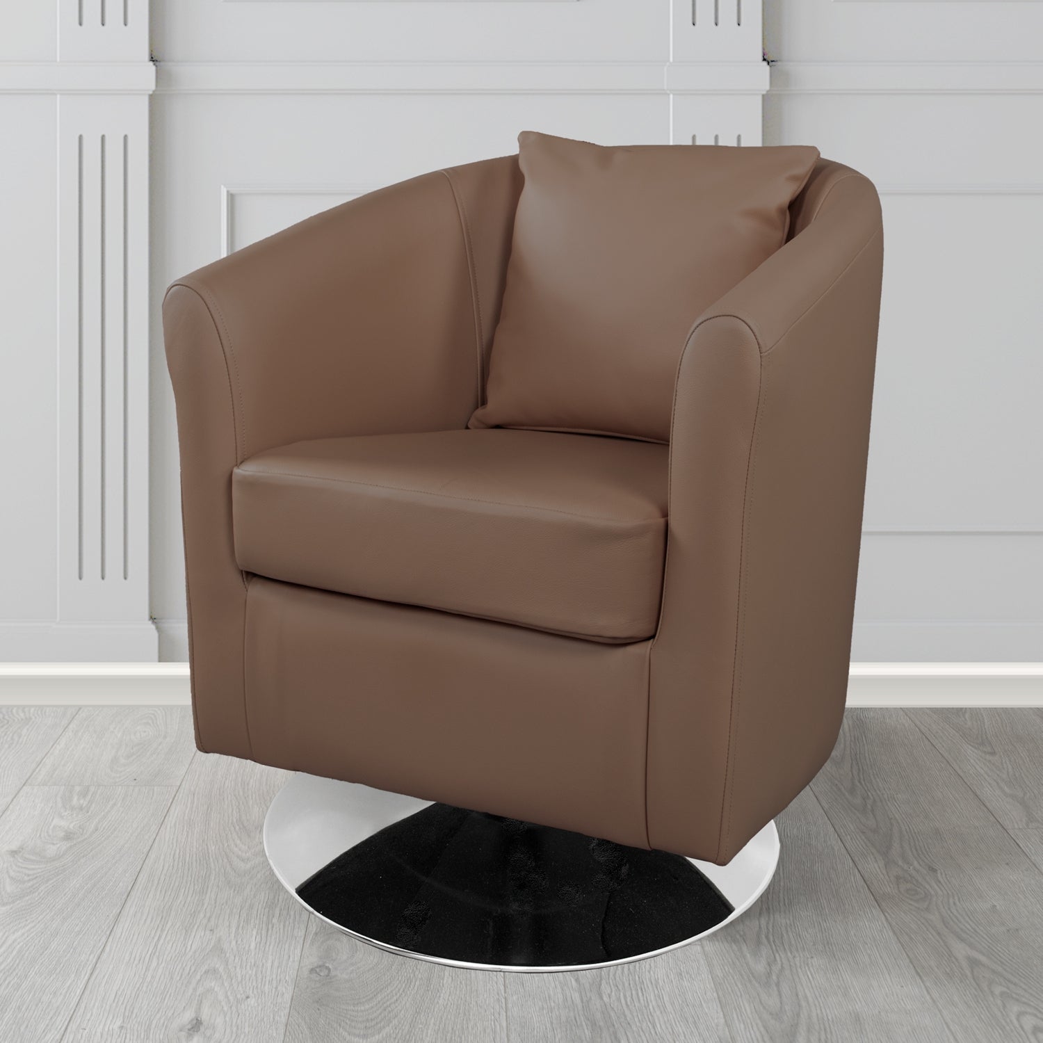 St Tropez Swivel Tub Chair in Shelly Crib 5 Genuine Leather with Scatter Cushion