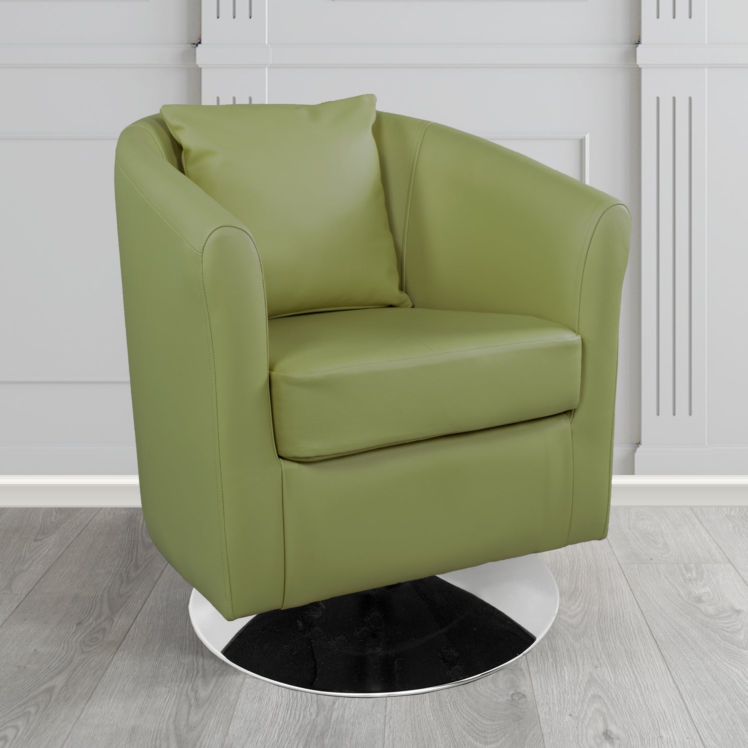 St Tropez Swivel Tub Chair in Shelly Crib 5 Genuine Leather with Scatter Cushion