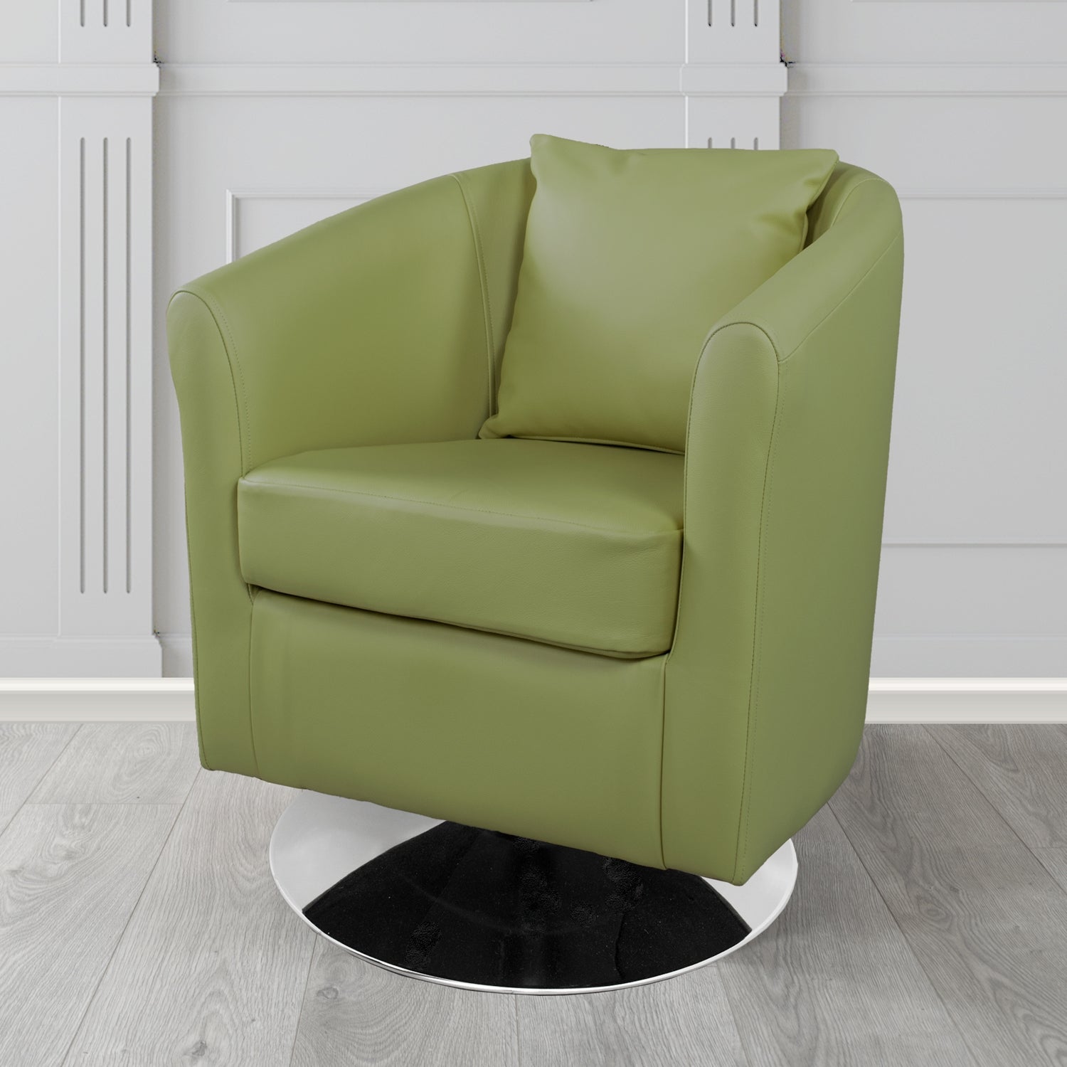 St Tropez Swivel Tub Chair in Shelly Crib 5 Genuine Leather with Scatter Cushion
