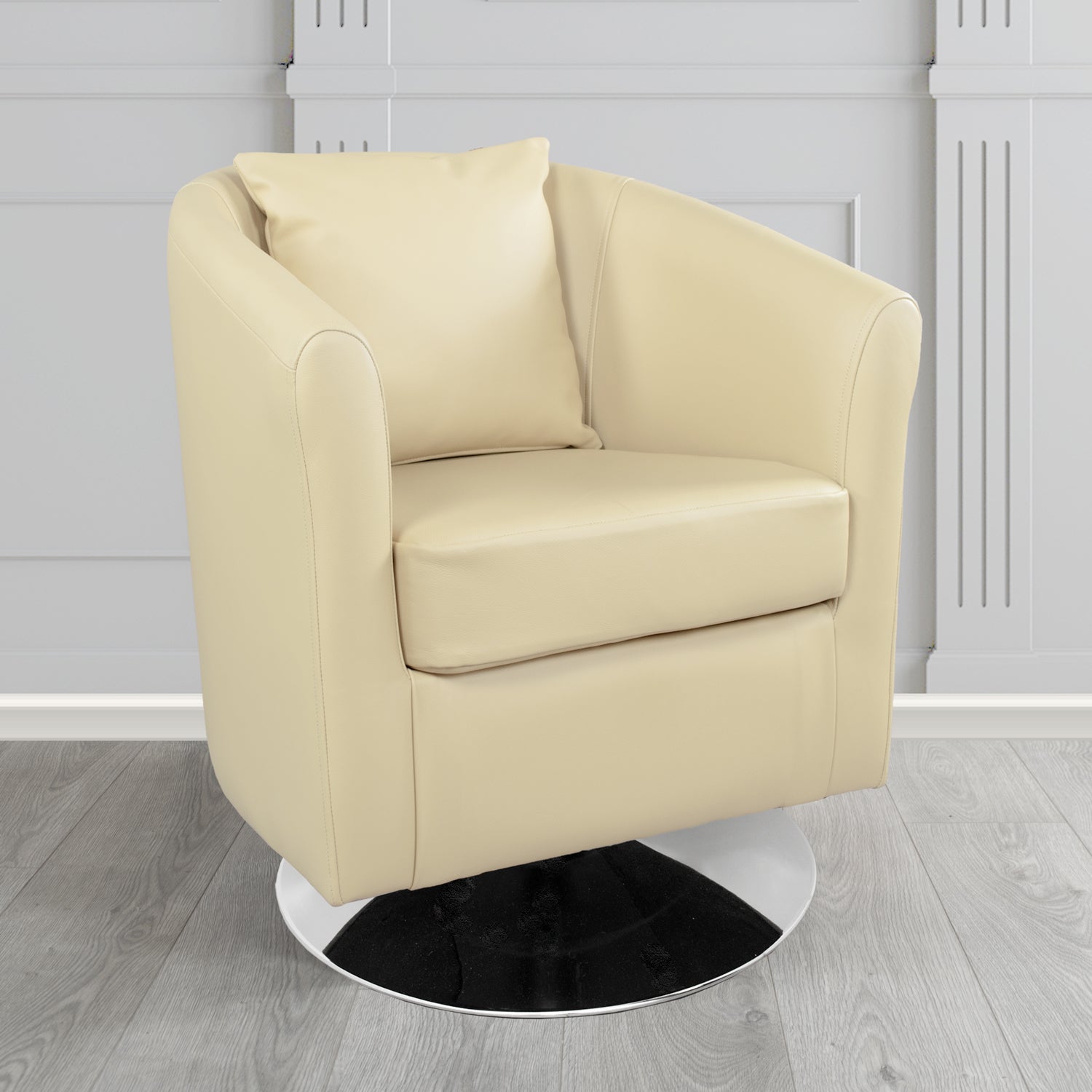 St Tropez Swivel Tub Chair in Shelly Crib 5 Genuine Leather with Scatter Cushion