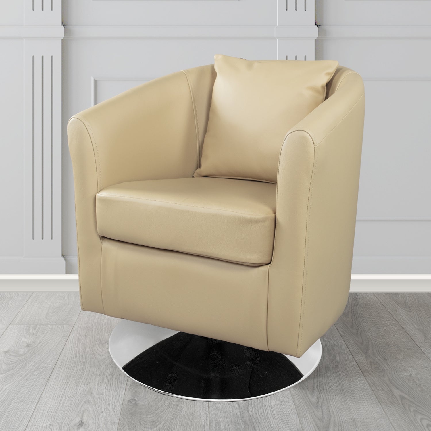 St Tropez Swivel Tub Chair in Shelly Crib 5 Genuine Leather with Scatter Cushion