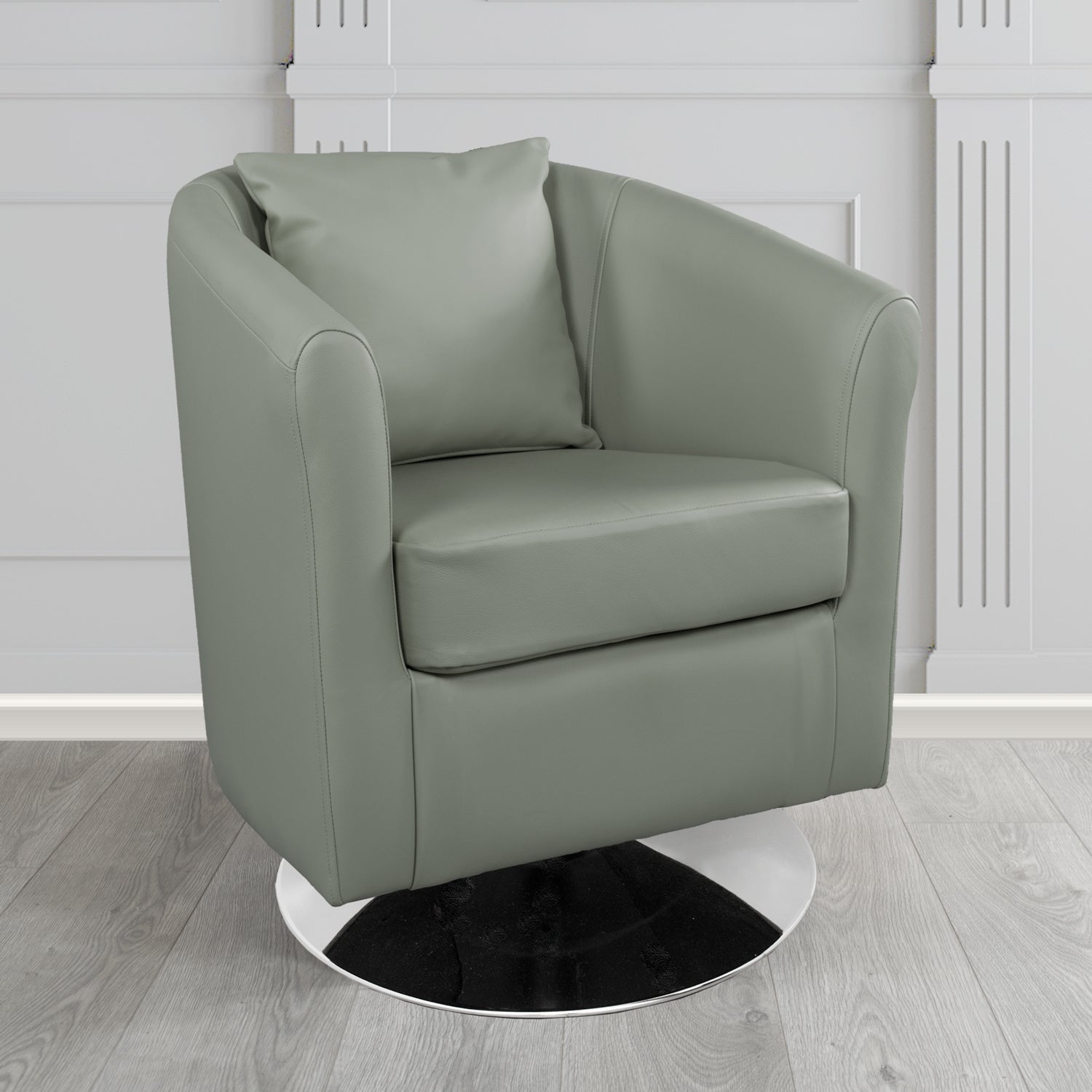 St Tropez Swivel Tub Chair in Shelly Crib 5 Genuine Leather with Scatter Cushion