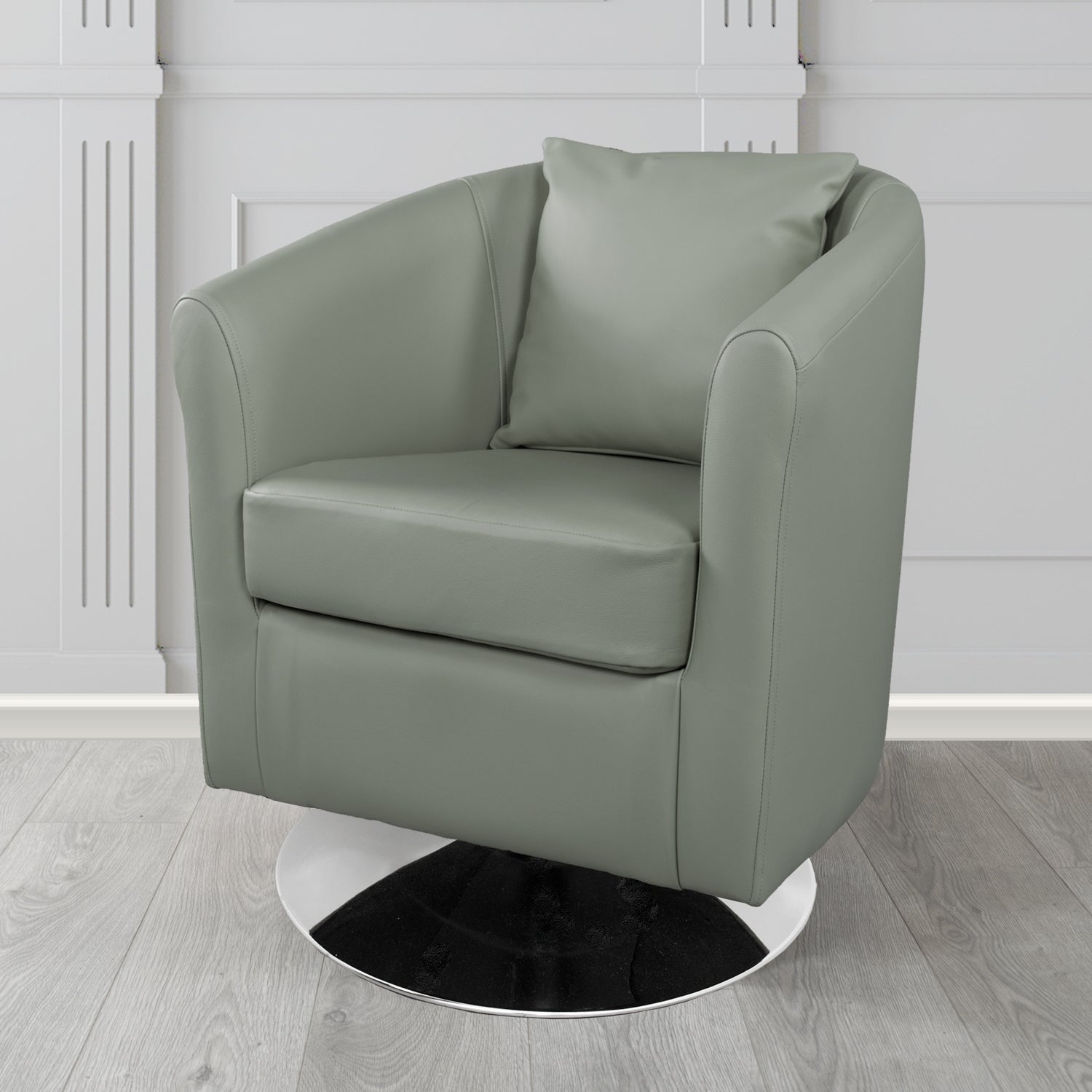 St Tropez Swivel Tub Chair in Shelly Crib 5 Genuine Leather with Scatter Cushion
