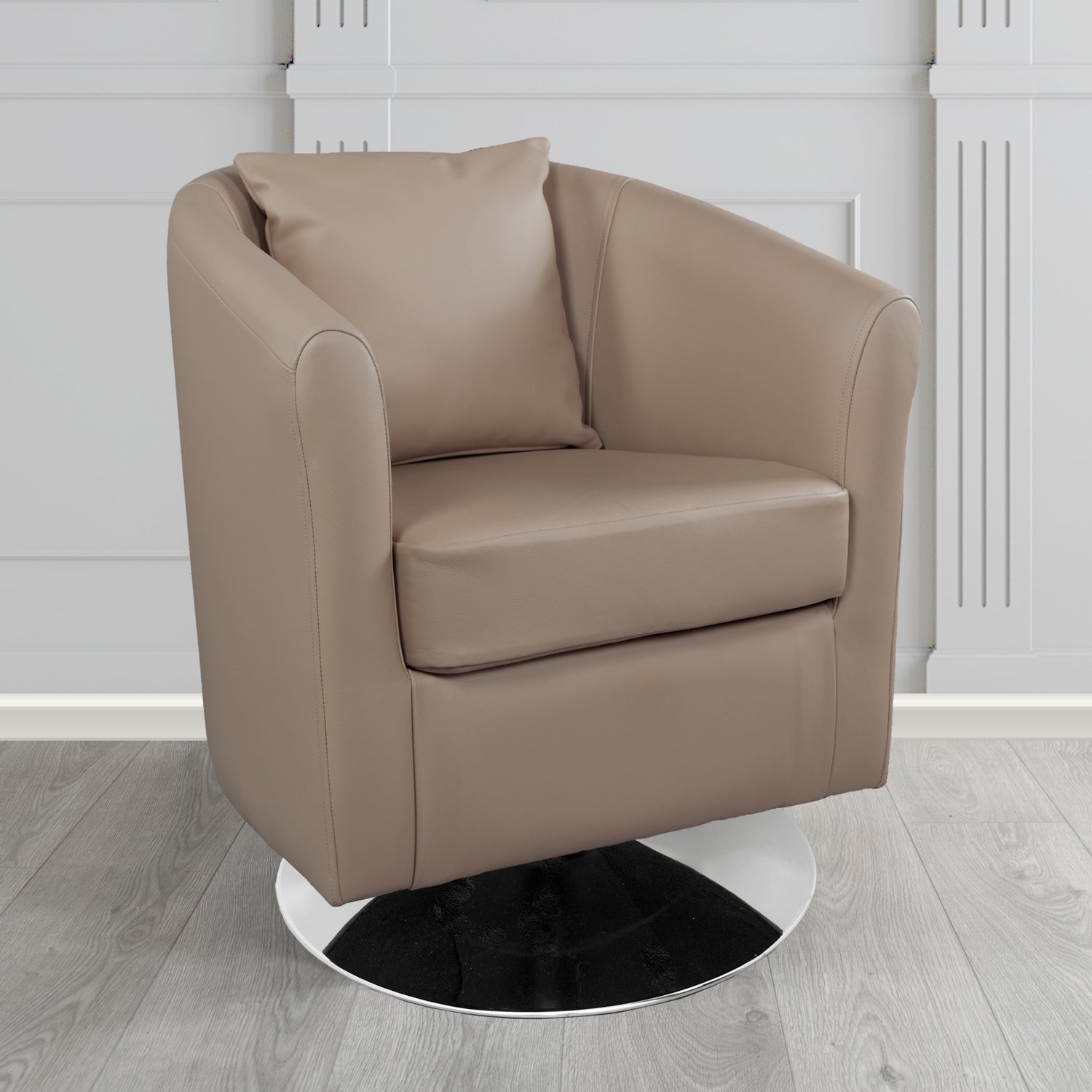 St Tropez Swivel Tub Chair in Shelly Crib 5 Genuine Leather with Scatter Cushion