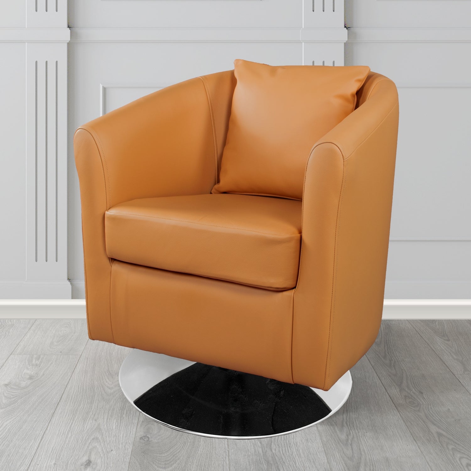 St Tropez Swivel Tub Chair in Shelly Crib 5 Genuine Leather with Scatter Cushion