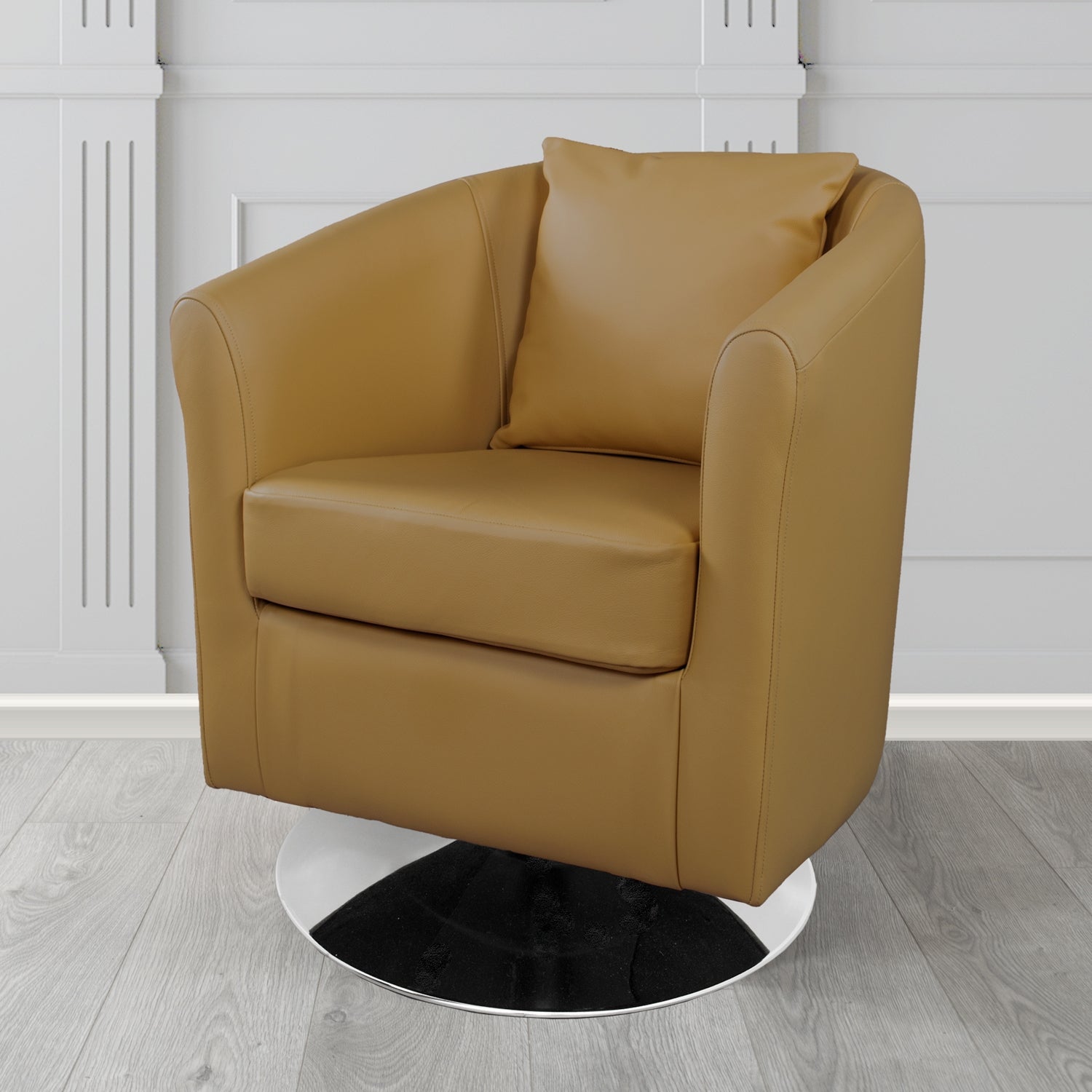 St Tropez Swivel Tub Chair in Shelly Crib 5 Genuine Leather with Scatter Cushion