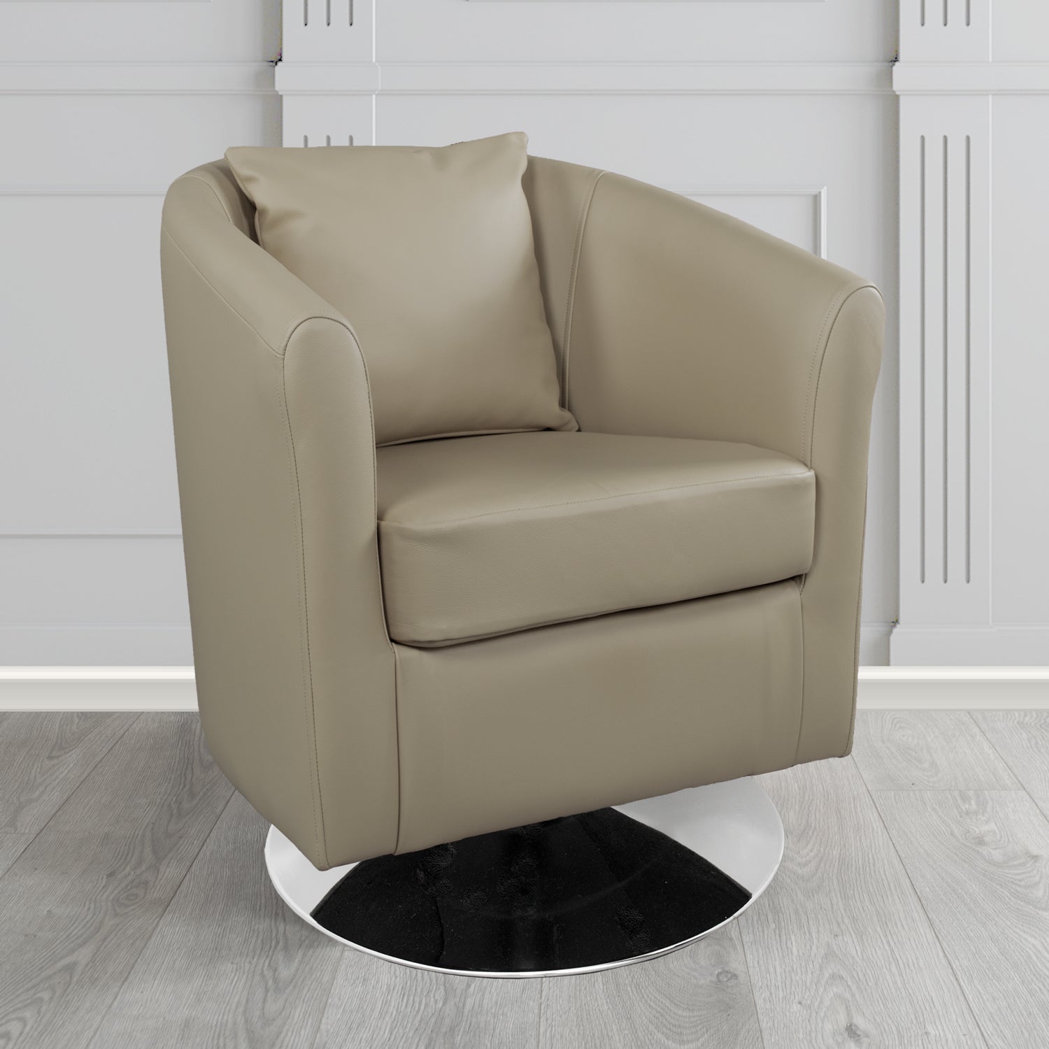 St Tropez Swivel Tub Chair in Shelly Crib 5 Genuine Leather with Scatter Cushion