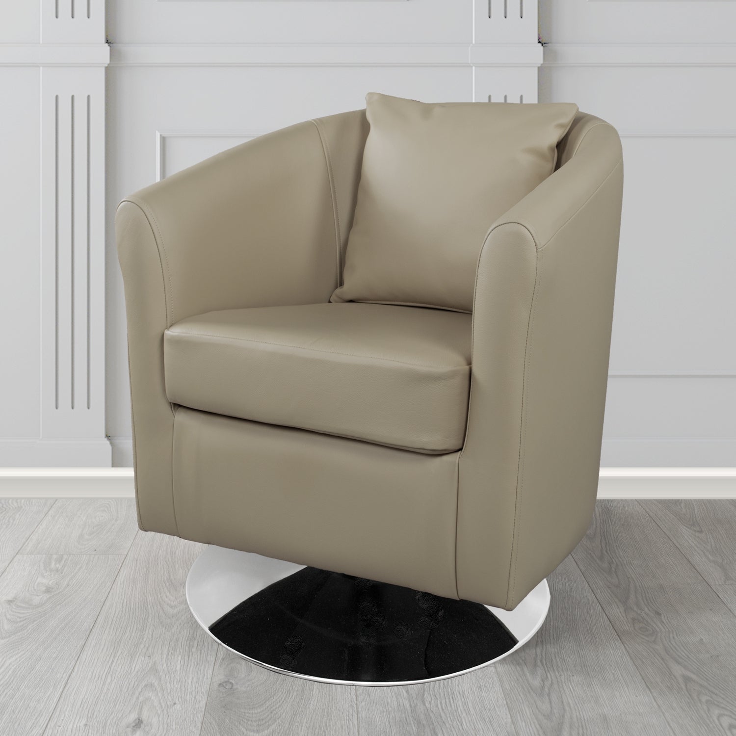 St Tropez Swivel Tub Chair in Shelly Crib 5 Genuine Leather with Scatter Cushion