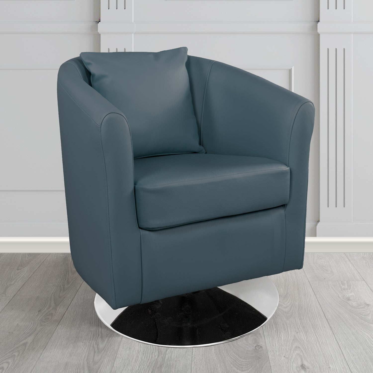 St Tropez Swivel Tub Chair in Shelly Crib 5 Genuine Leather with Scatter Cushion