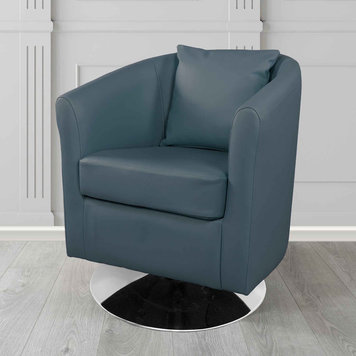 St Tropez Swivel Tub Chair in Shelly Crib 5 Genuine Leather with Scatter Cushion